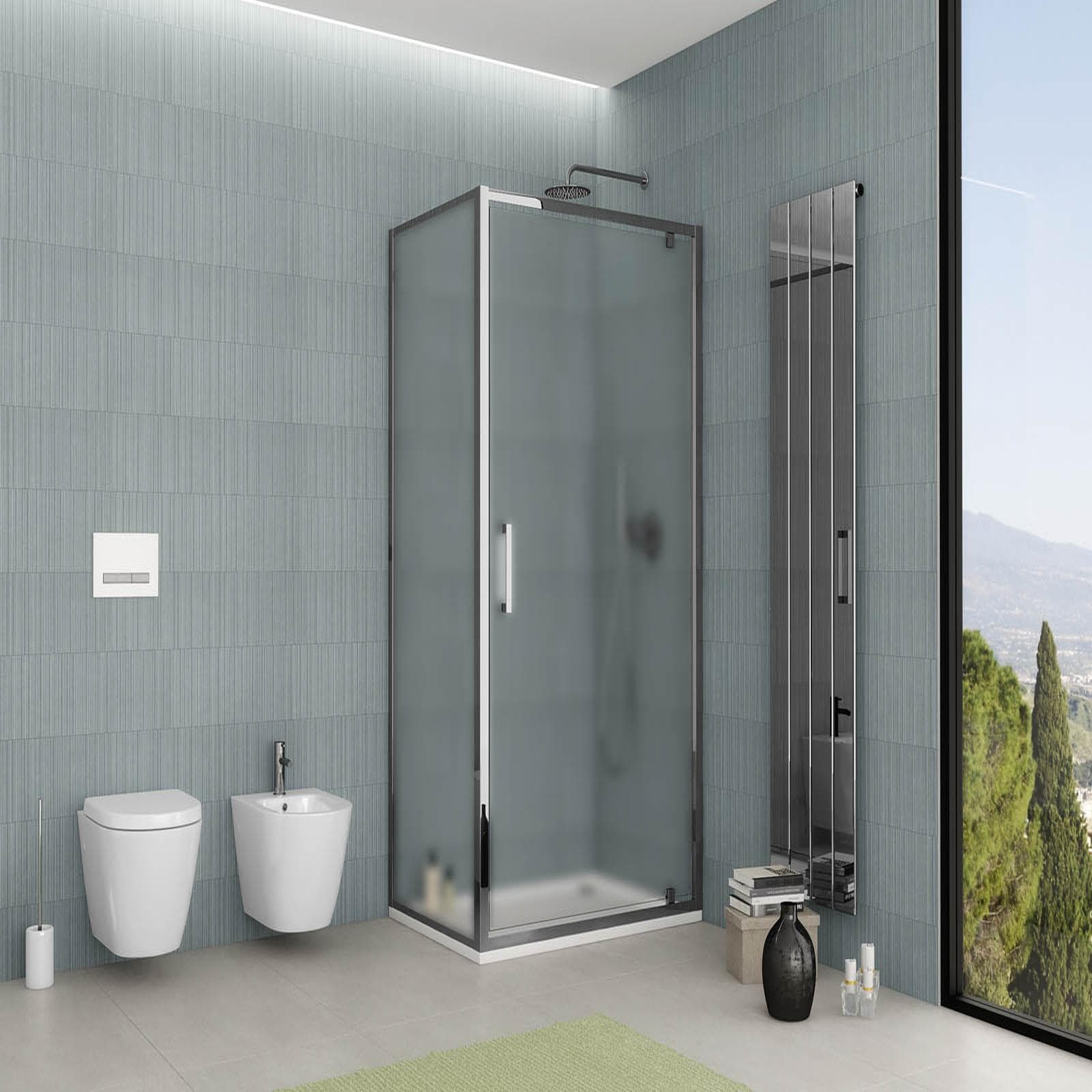 Box doccia 80x100 cm porta battente vetro opaco profilo cromo 195h - Moritz