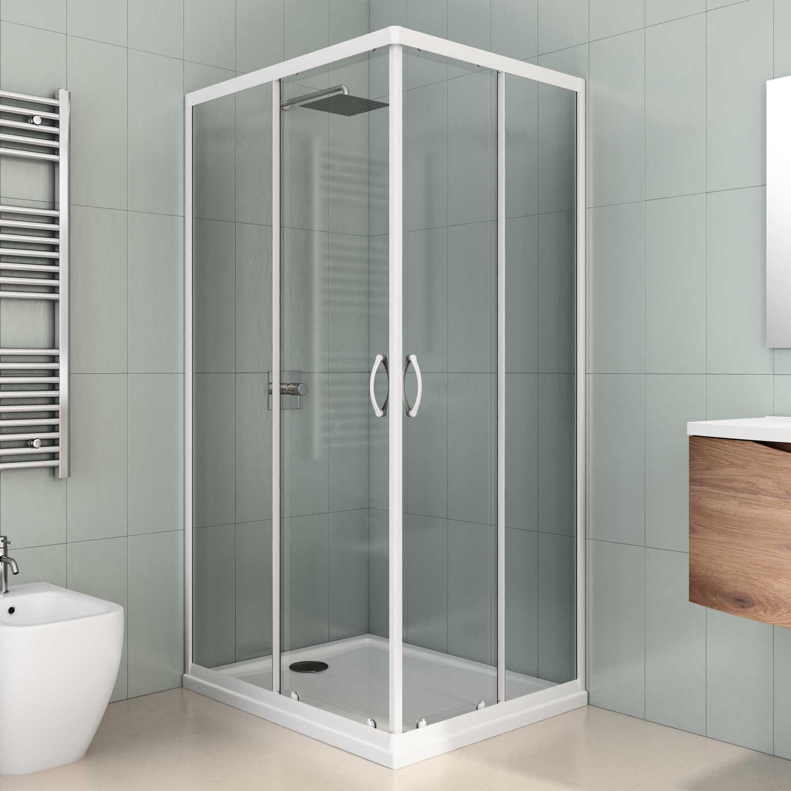 Box doccia 80X100 cm scorrevole con vetro trasparente e profilo bianco 185h - Lite