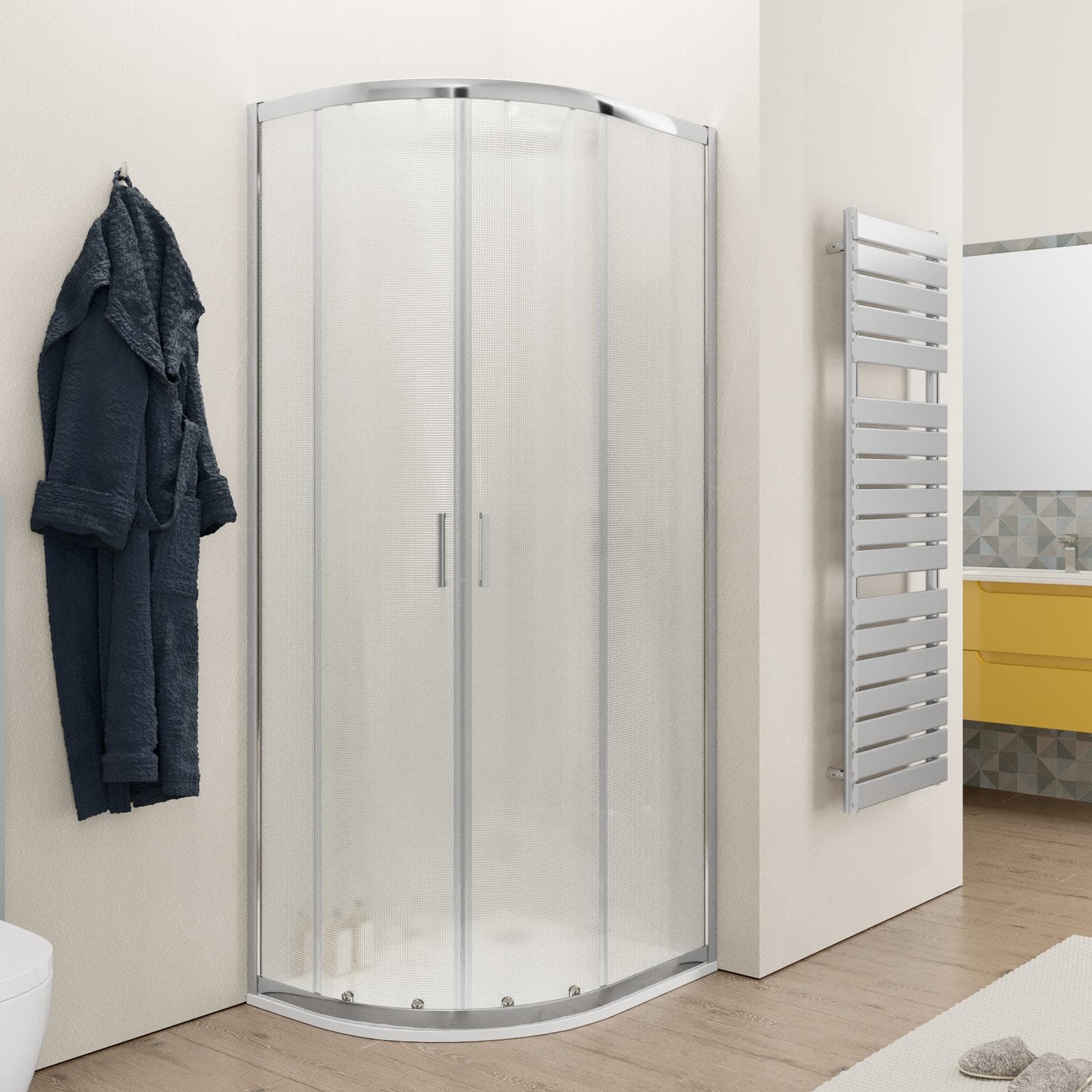 Box doccia 80x100 cm semicircolare in vetro temperato stampato telaio cromo 200h - Sky