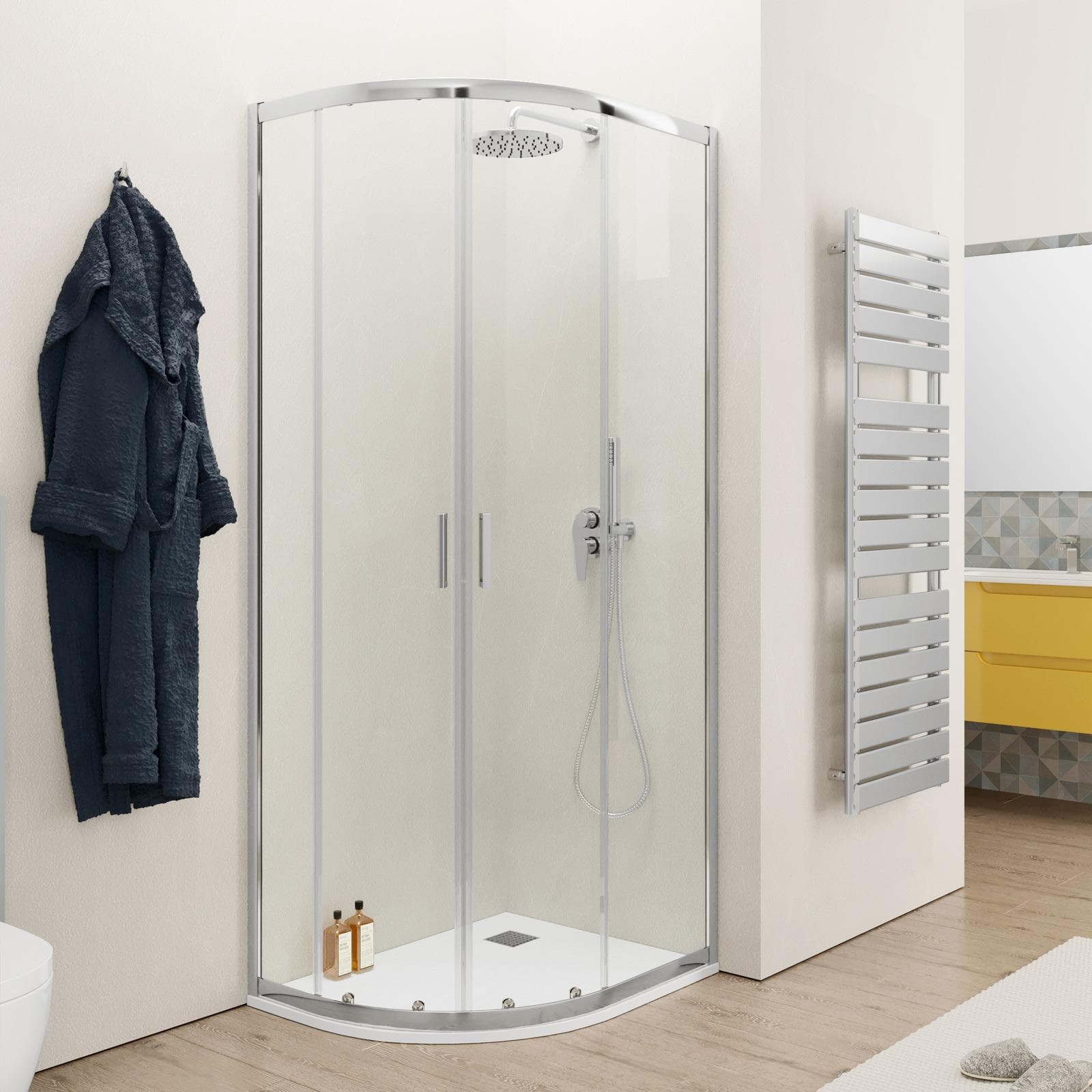 Box doccia 80x100 cm semicircolare in vetro temperato trasparente telaio cromo 200h - Sky