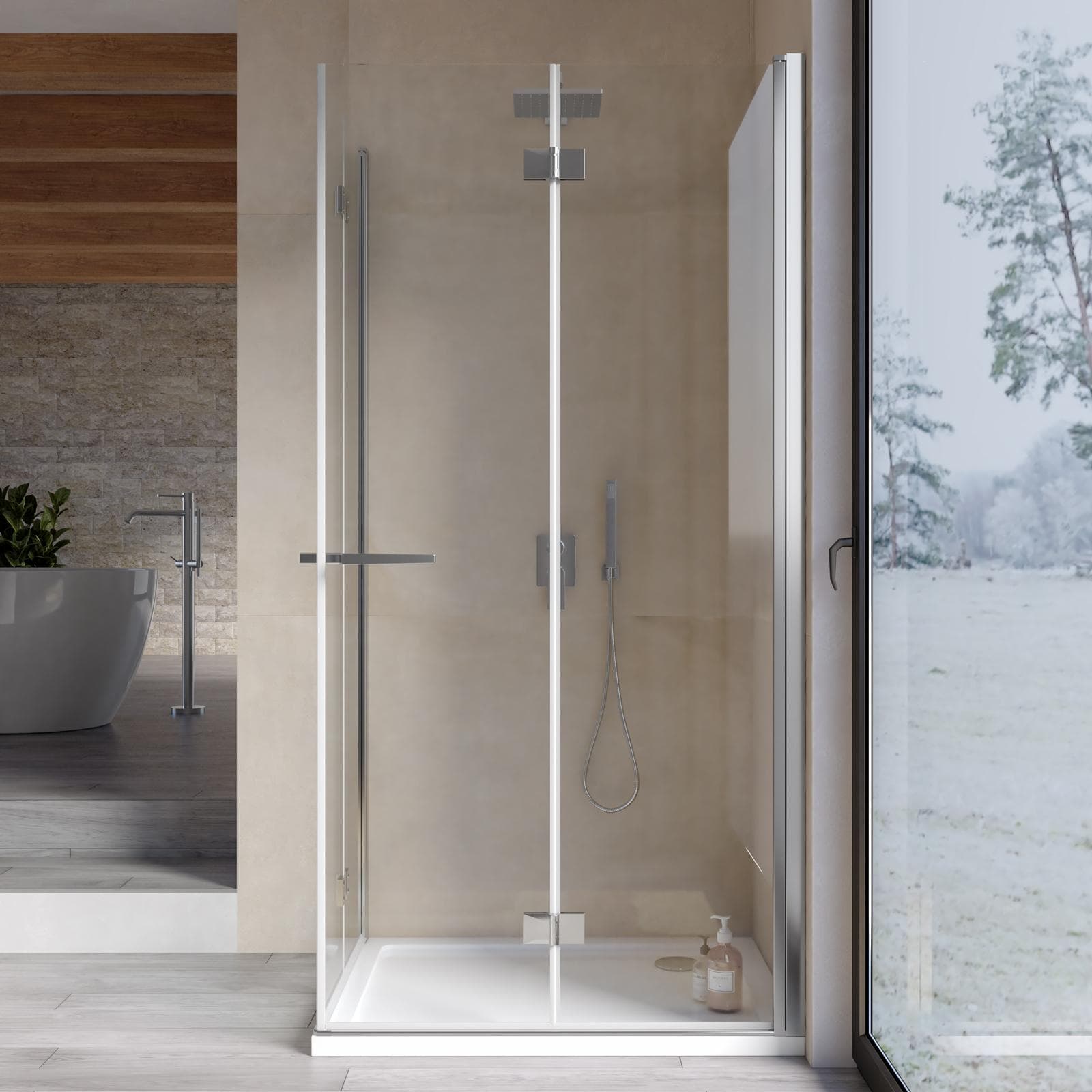Box doccia 80x105 cm doppio soffietto vetro anticalcare trasparente profilo cromo 195h - Flexy