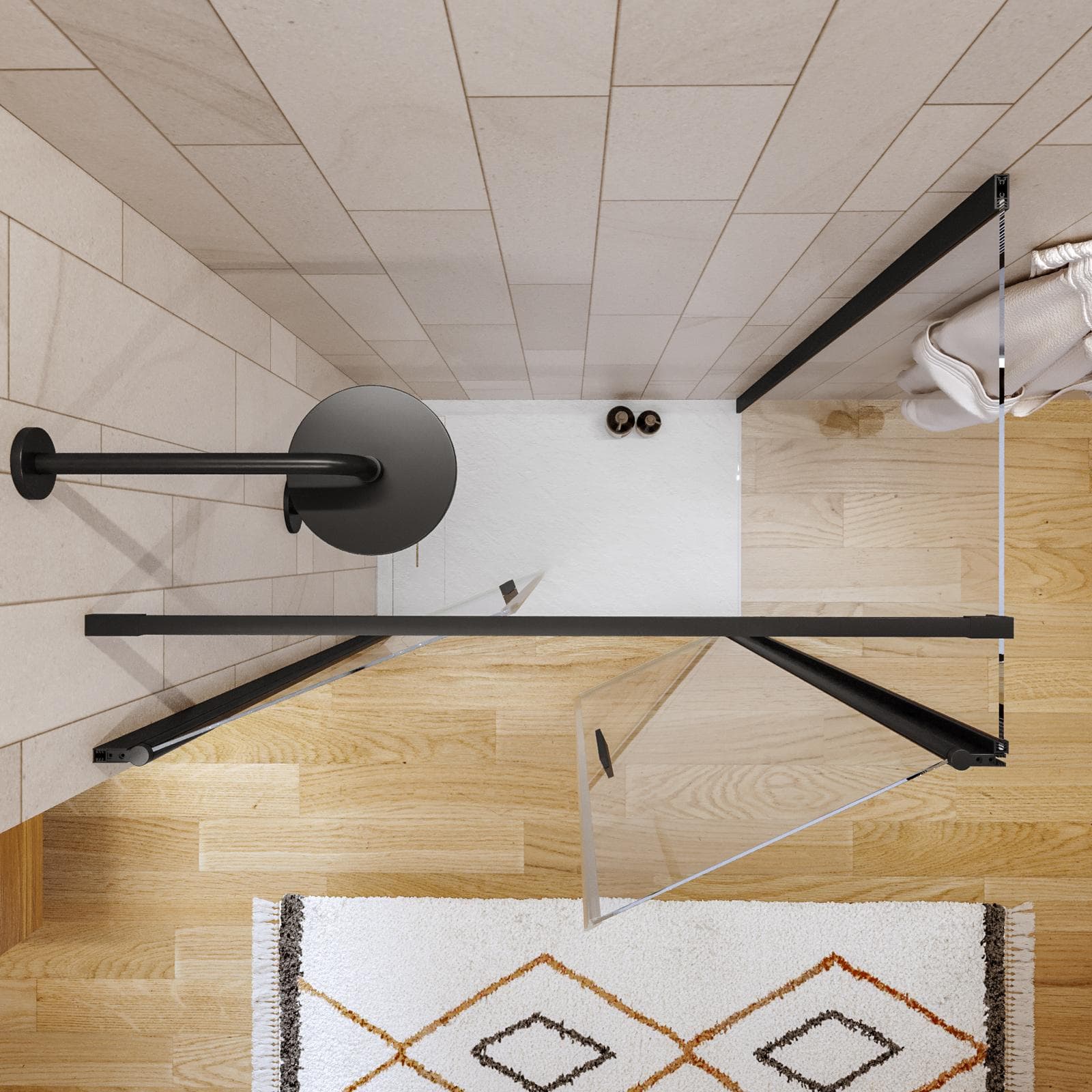 Box doccia 80x110 apertura saloon con vetro anticalcare trasparente e profilo nero 195h - Lost