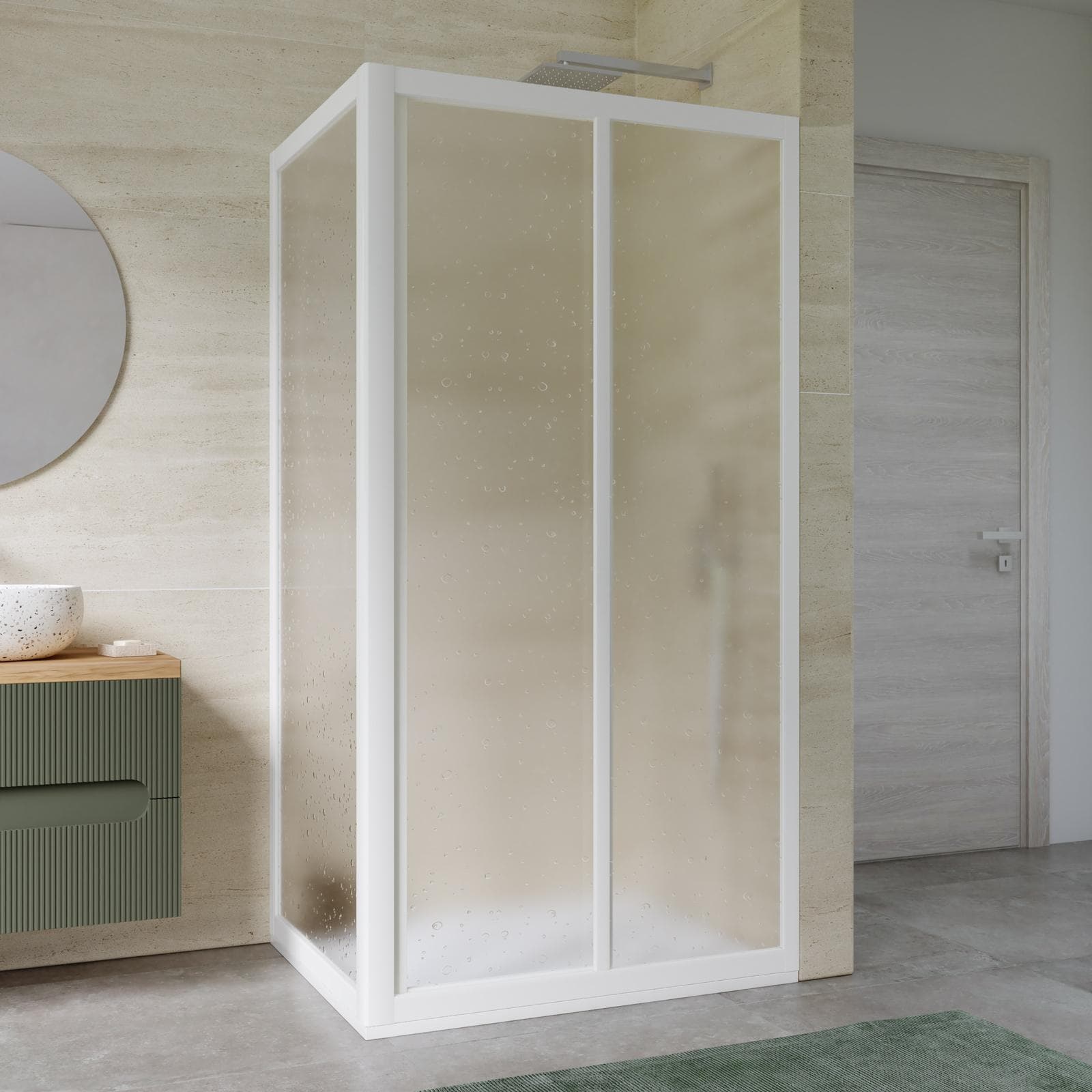 Box doccia 80X110 cm angolare scorrevole in pvc stampato bianco 190h - Acril