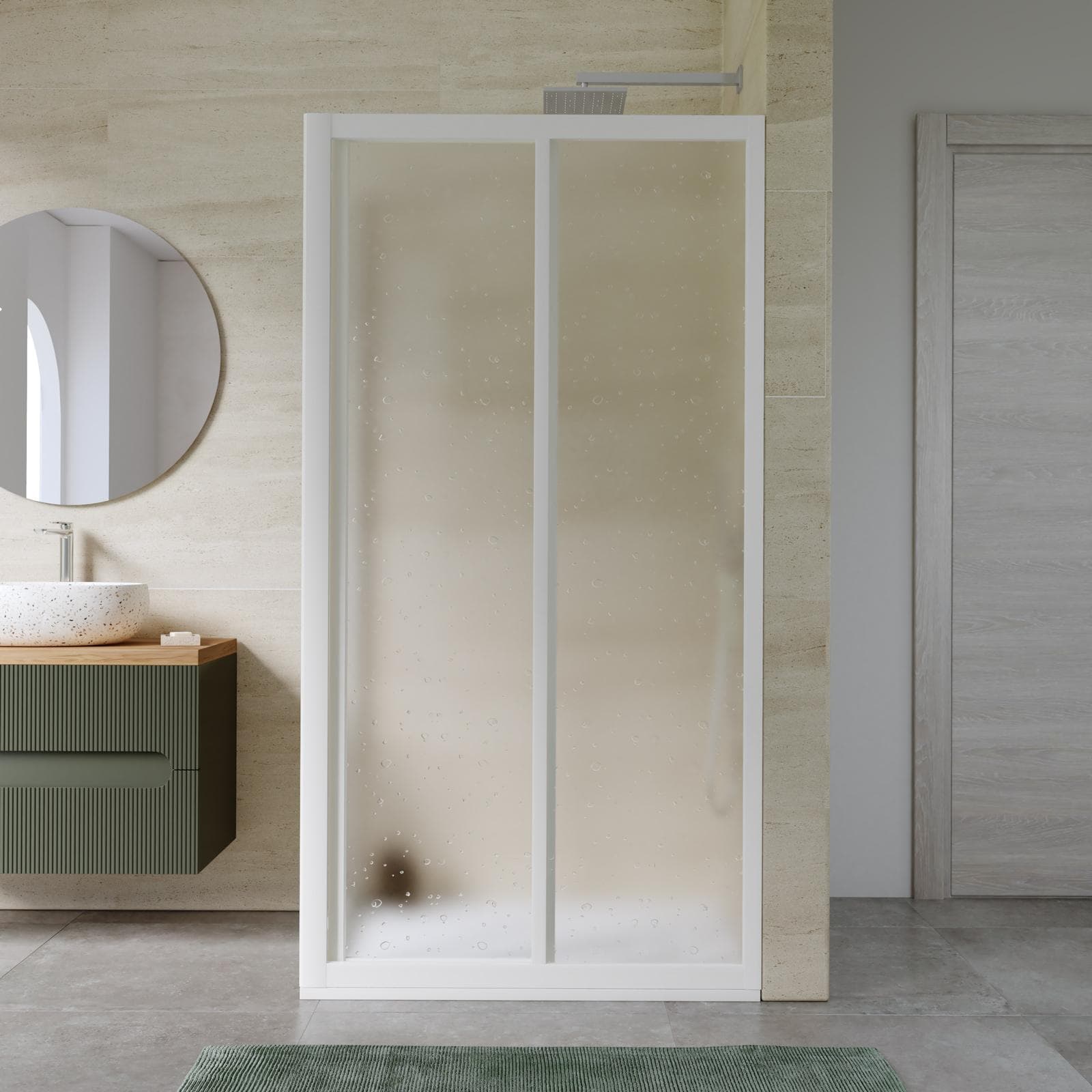 Box doccia 80X110 cm angolare scorrevole in pvc stampato bianco 190h - Acril