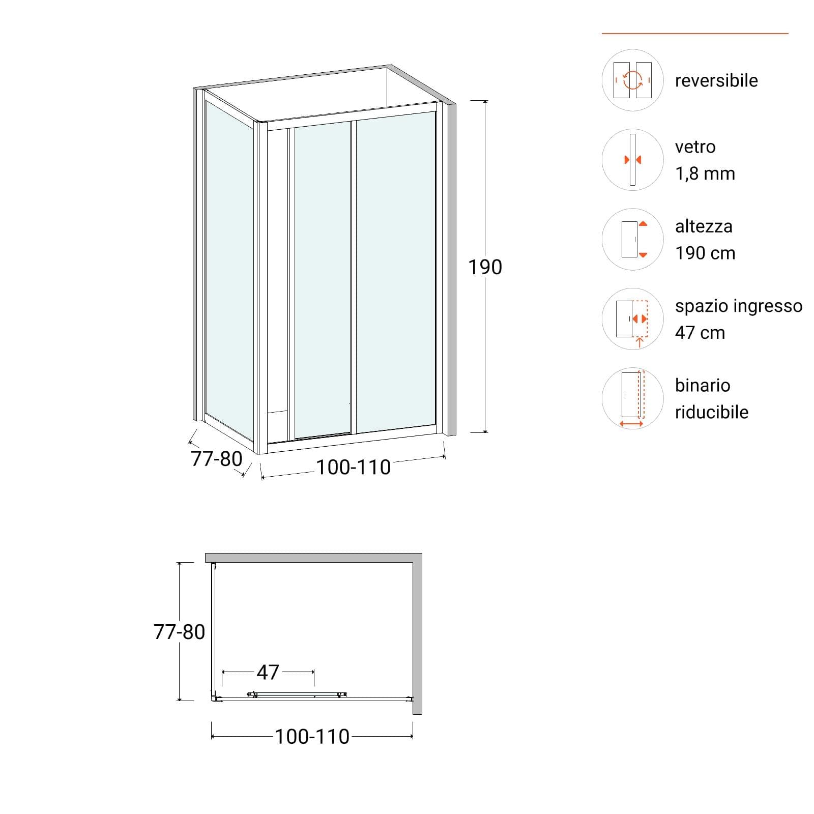 Box doccia 80X110 cm angolare scorrevole in pvc stampato bianco 190h - Acril