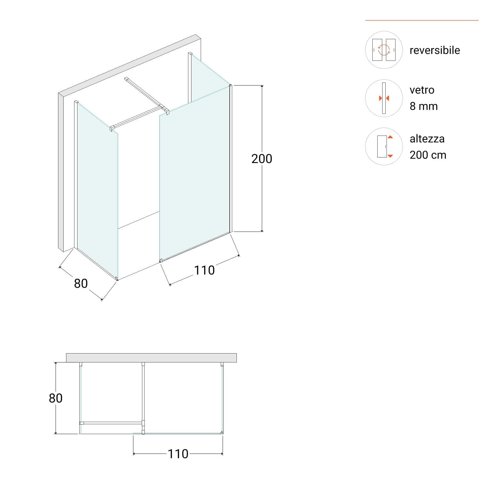 Box doccia 80x110x80 vetro temperato fumè anticalcare altezza 200 h - Keep