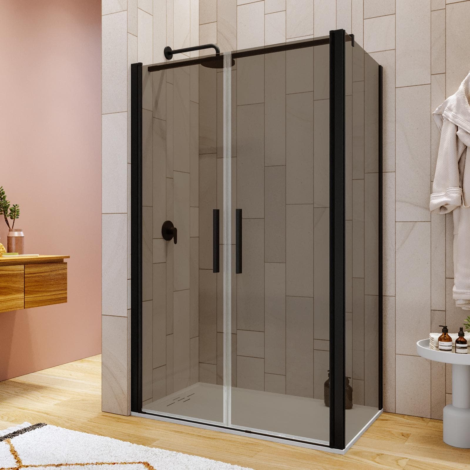 Box doccia 80x120 apertura saloon con vetro anticalcare bronzato e profilo nero 195h - Lost