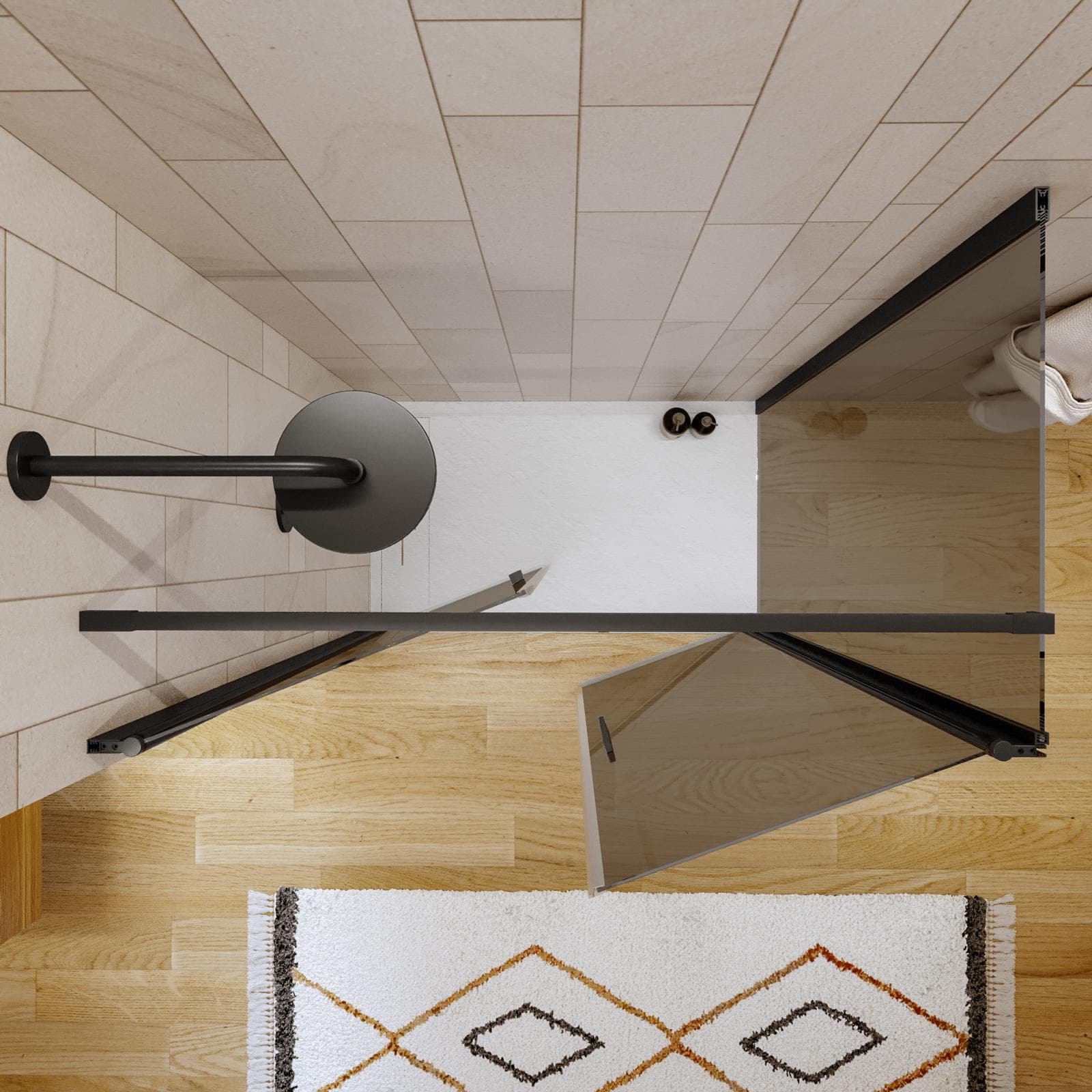 Box doccia 80x120 apertura saloon con vetro anticalcare bronzato e profilo nero 195h - Lost