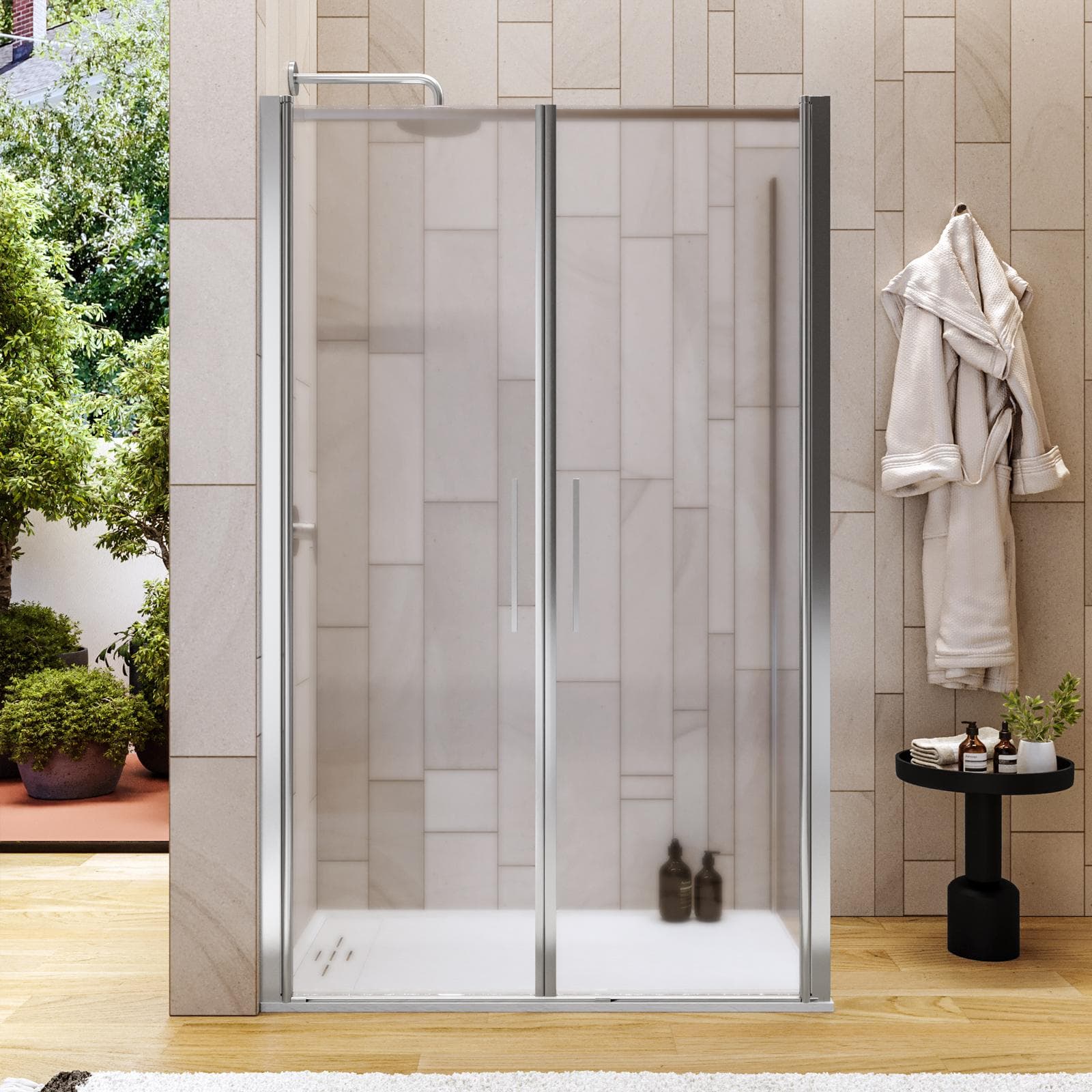 Box doccia 80x120 apertura saloon con vetro anticalcare opaco e profilo cromo 195h - Lost