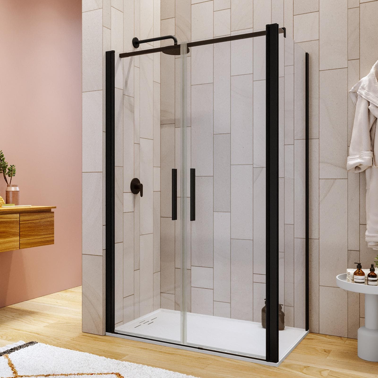 Box doccia 80x120 apertura saloon con vetro anticalcare trasparente e profilo nero 195h - Lost