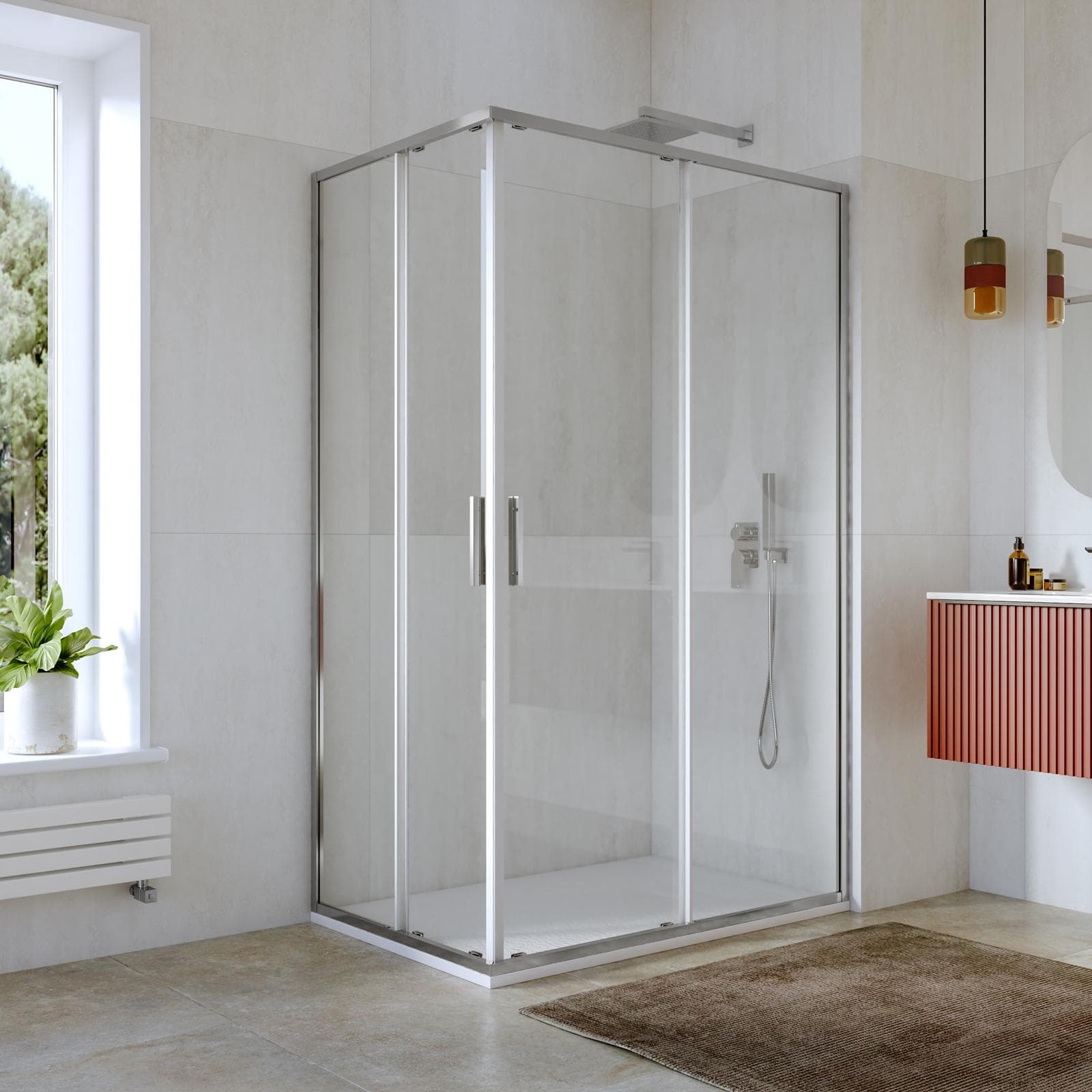 Box doccia 80x120 cm angolare scorrevole con vetro slim trasparente e profilo cromo 195h - Glide