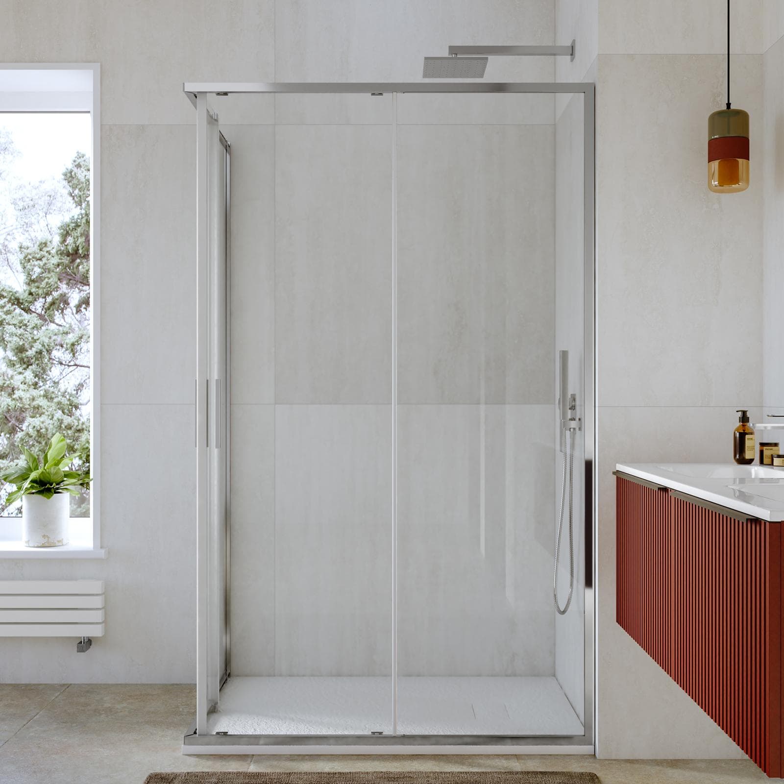 Box doccia 80x120 cm angolare scorrevole con vetro slim trasparente e profilo cromo 195h - Glide