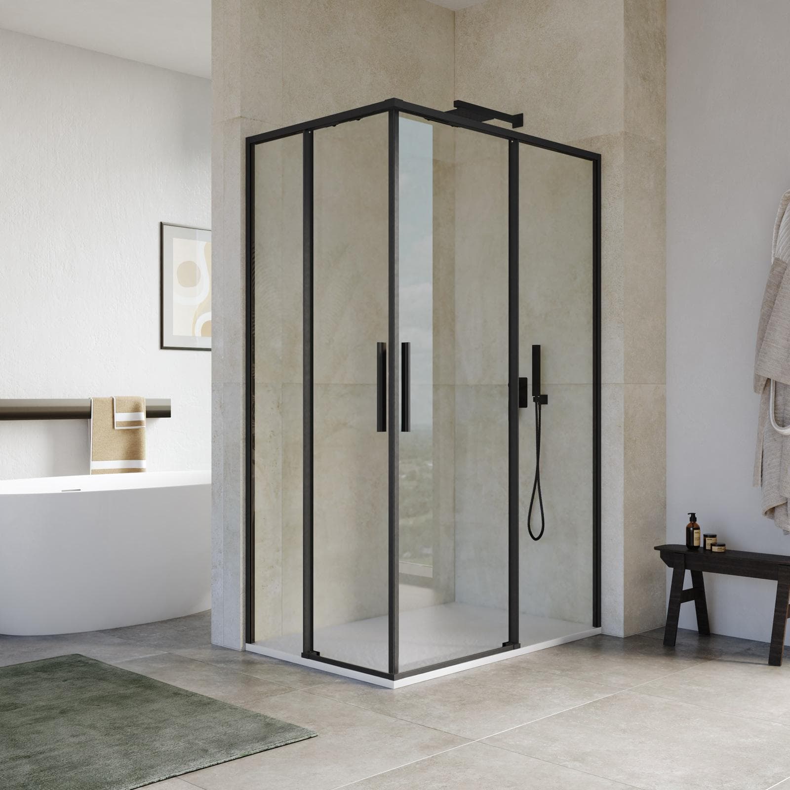 Box doccia 80x120 cm angolare scorrevole con vetro trasparente e profilo nero opaco 195h - Silent