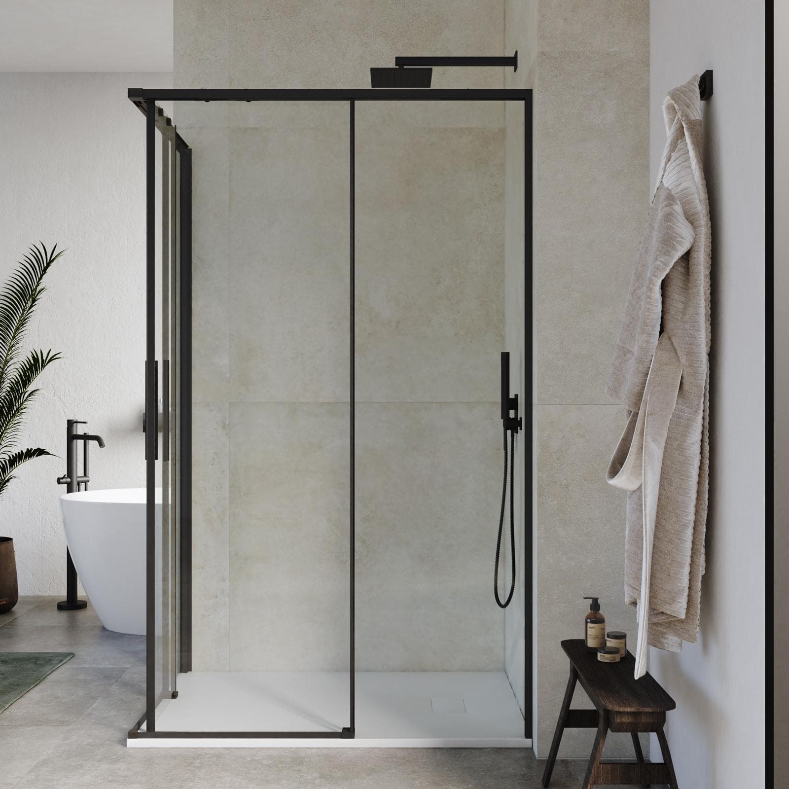 Box doccia 80x120 cm angolare scorrevole con vetro trasparente e profilo nero opaco 195h - Silent