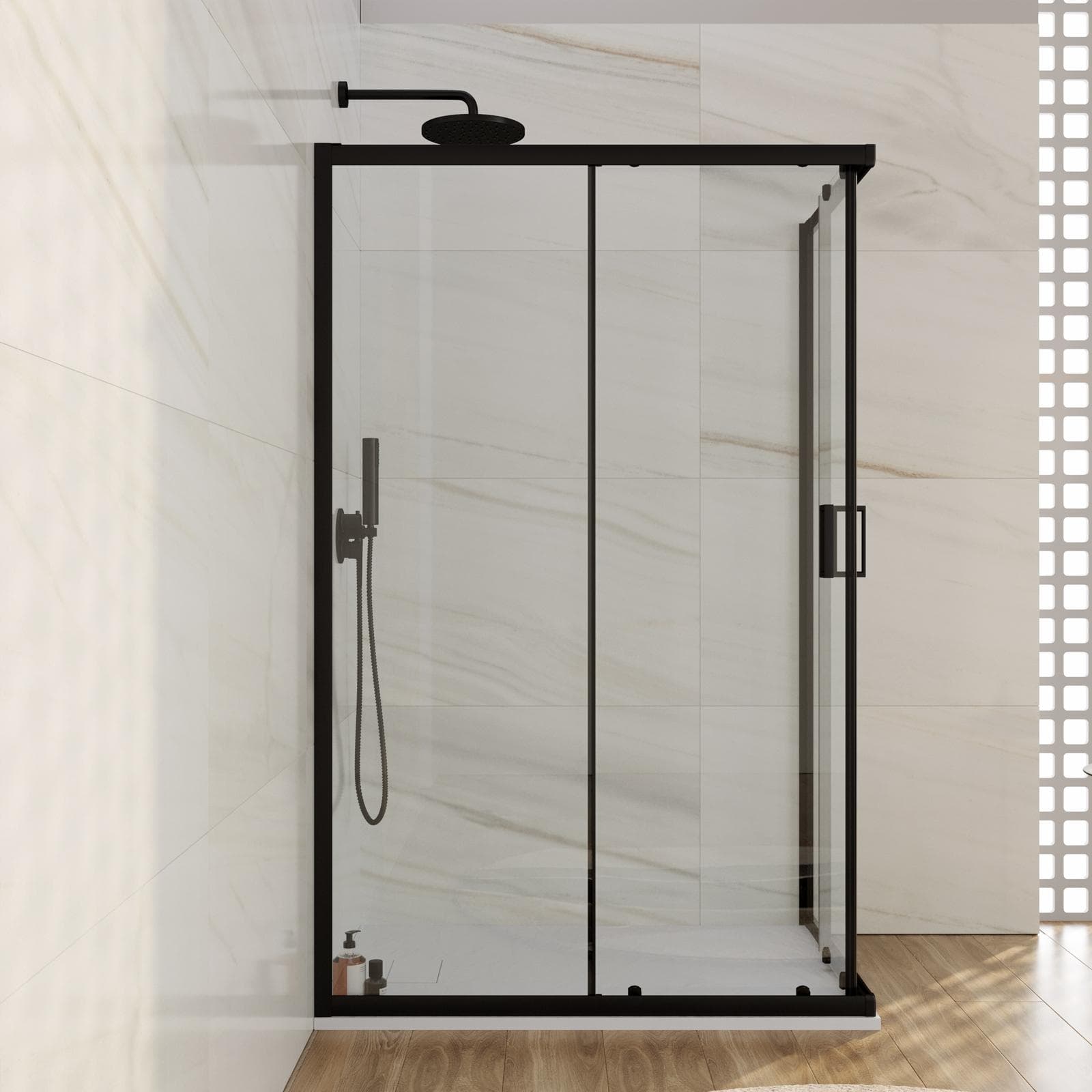 Box doccia 80x120 cm in vetro temperato 6 mm trasparente 185h con profilo nero - Young