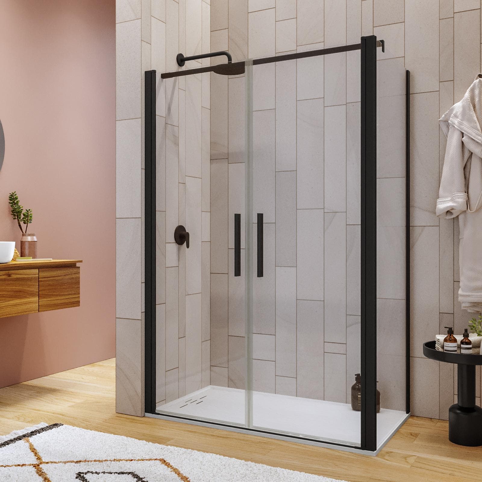 Box doccia 80x130 apertura saloon con vetro anticalcare trasparente e profilo nero 195h - Lost