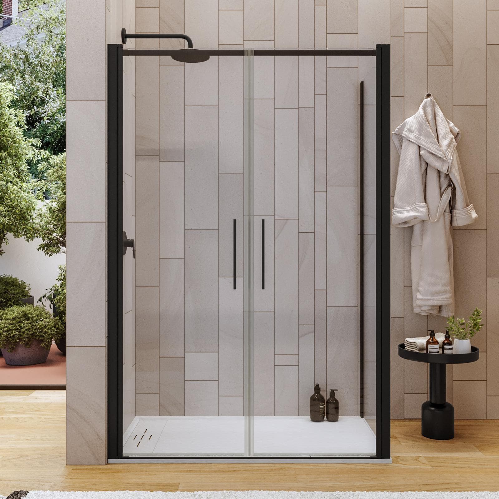 Box doccia 80x130 apertura saloon con vetro anticalcare trasparente e profilo nero 195h - Lost