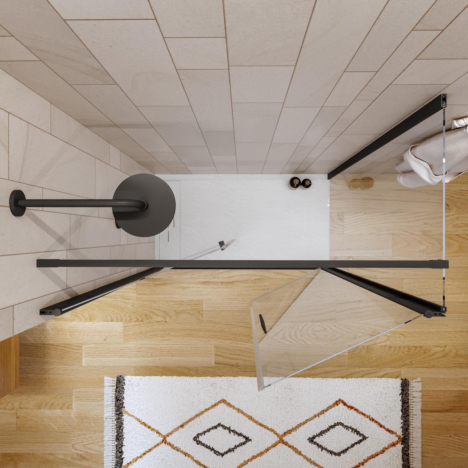 Box doccia 80x130 apertura saloon con vetro anticalcare trasparente e profilo nero 195h - Lost