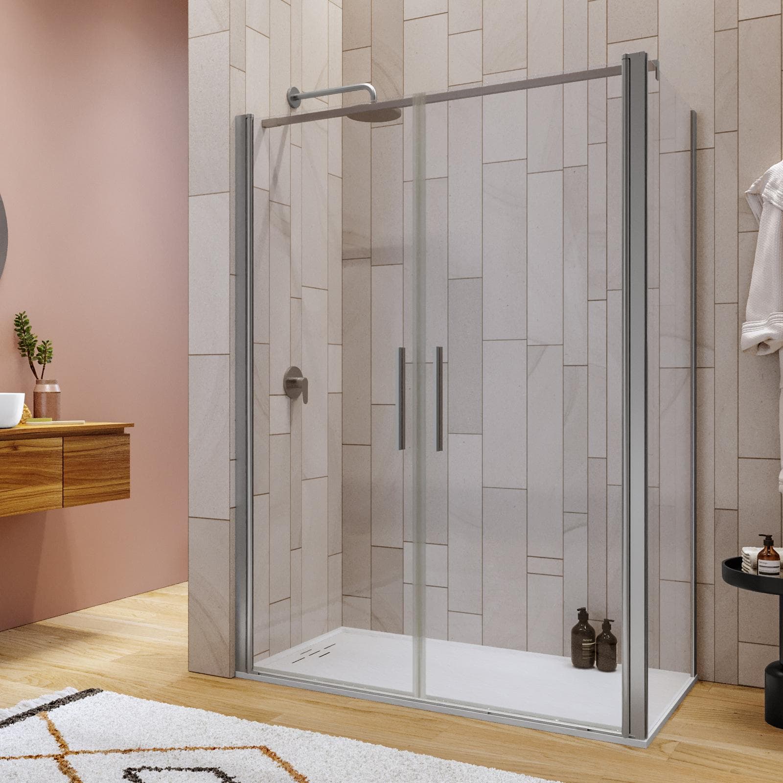 Box doccia 80x140 apertura saloon con vetro anticalcare trasparente e profilo cromo 195h - Lost