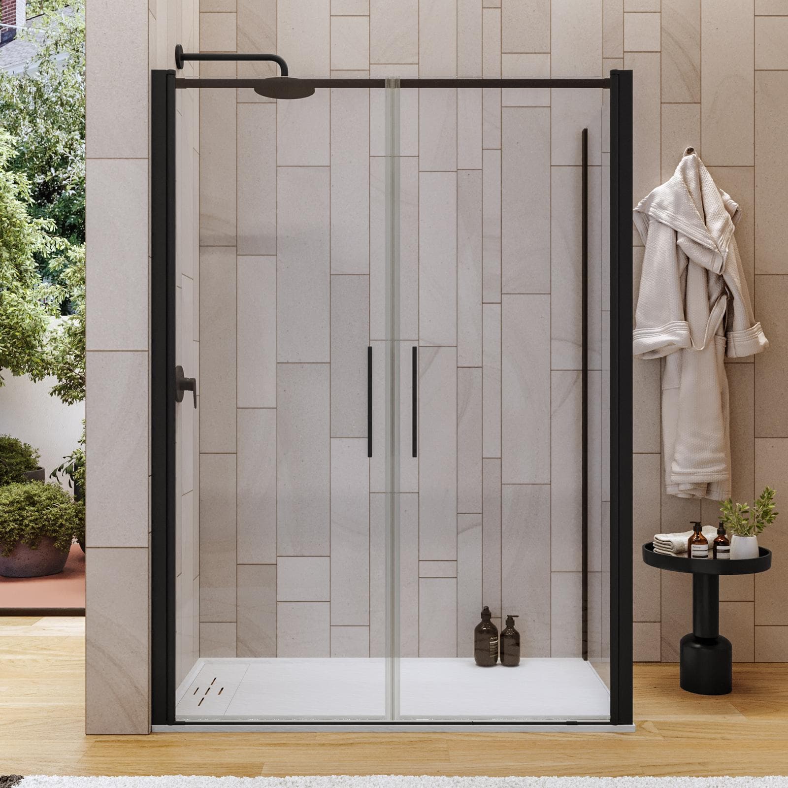 Box doccia 80x140 apertura saloon con vetro anticalcare trasparente e profilo nero 195h - Lost