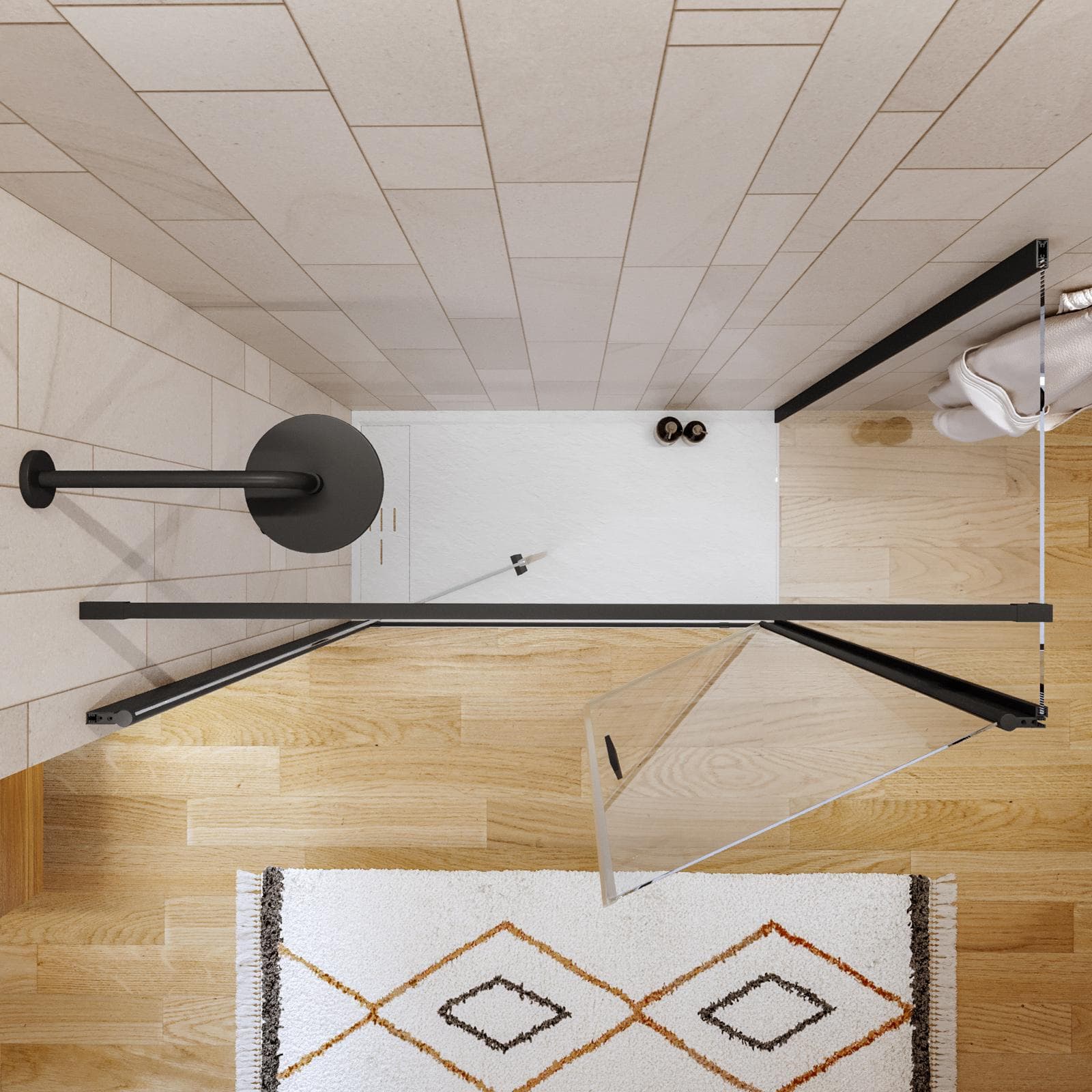 Box doccia 80x140 apertura saloon con vetro anticalcare trasparente e profilo nero 195h - Lost