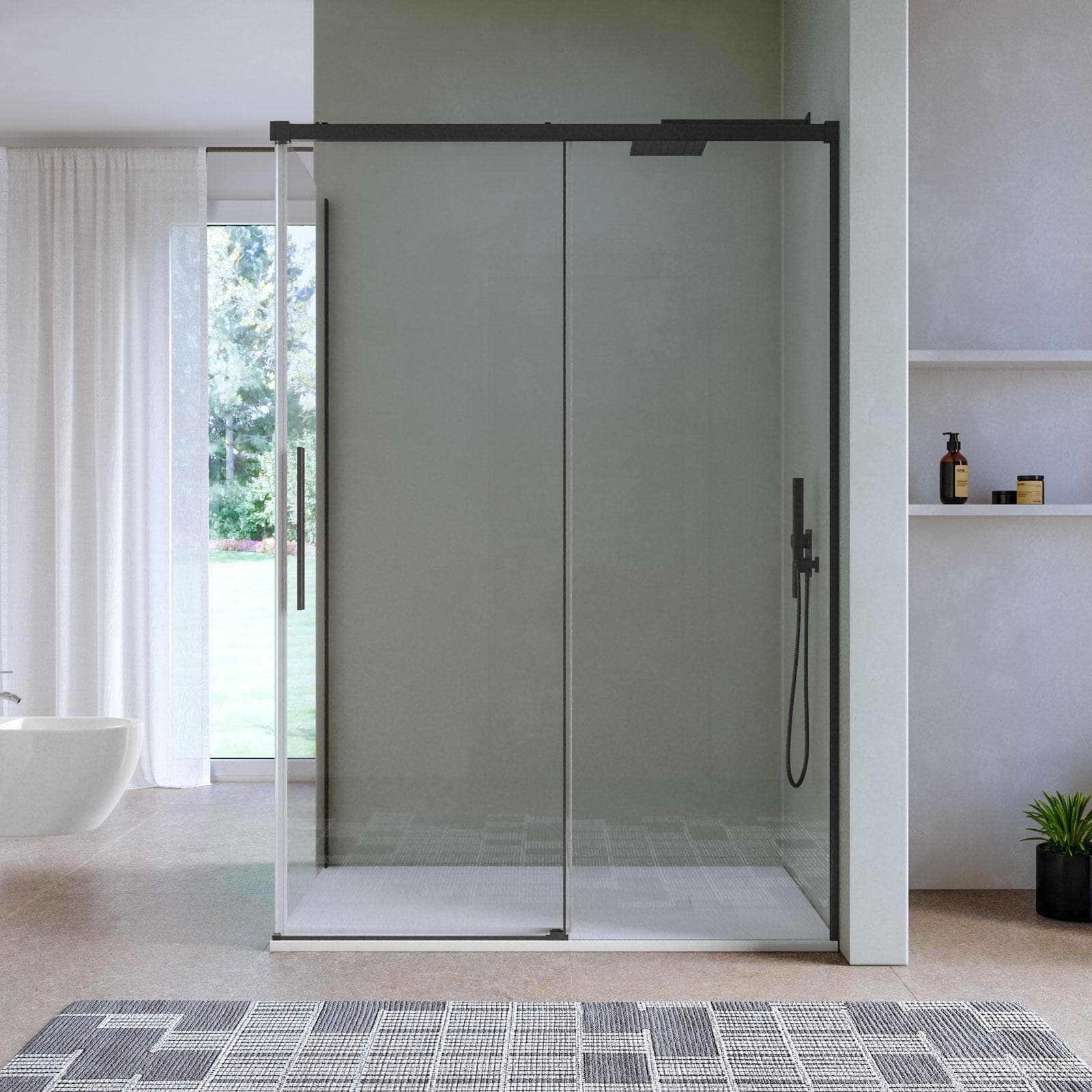 Box doccia 80x140 cm scorrevole vetro anticalcare 8 mm trasparente profilo nero spazzolato 200 h - Alissa