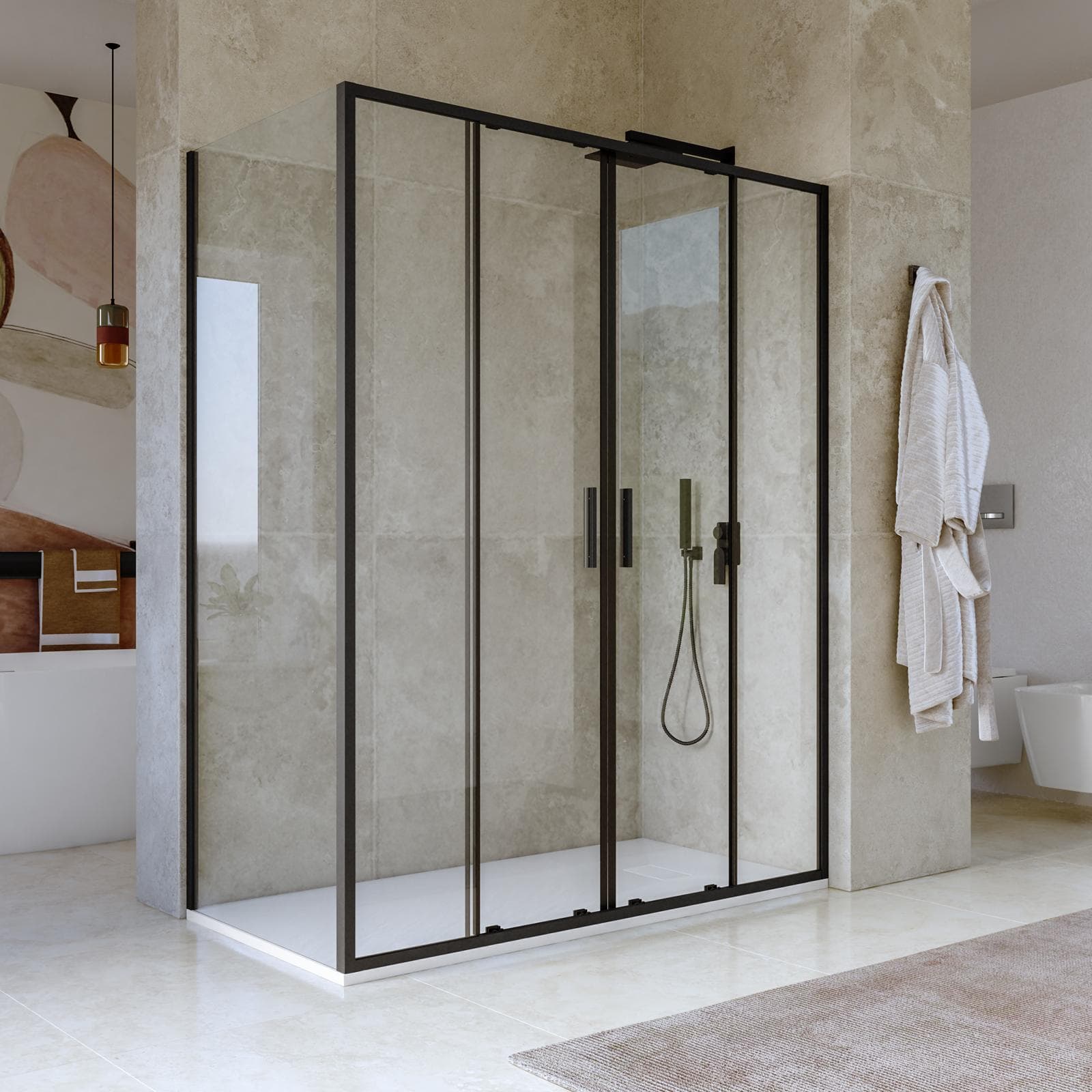 Box doccia 80x160 cm doppio scorrevole vetro trasparente e profilo nero opaco 195h - Glide