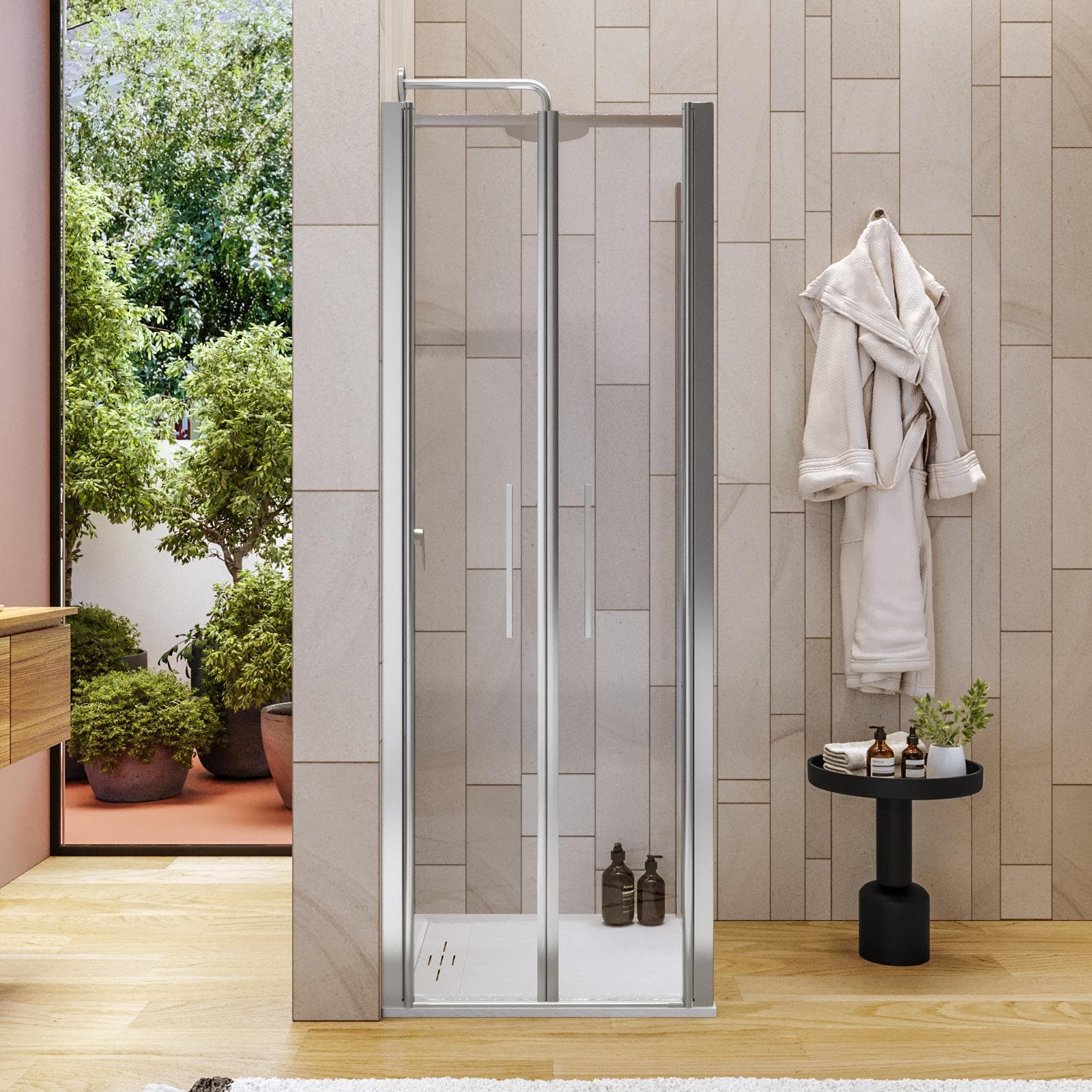Box doccia 80x70 apertura saloon con vetro anticalcare trasparente e profilo cromo 195h - Lost