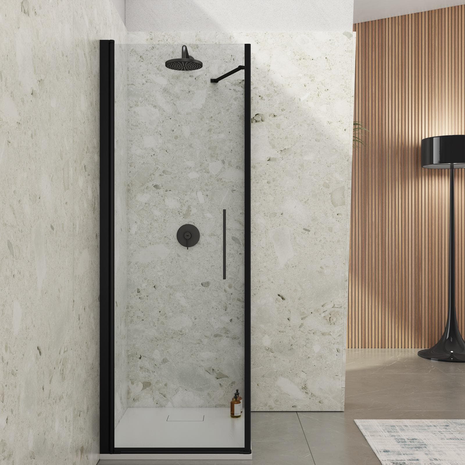 Box doccia 80x70 cm battente 70 cm con vetro temperato trasparente e profilo nero 195h - Nilo