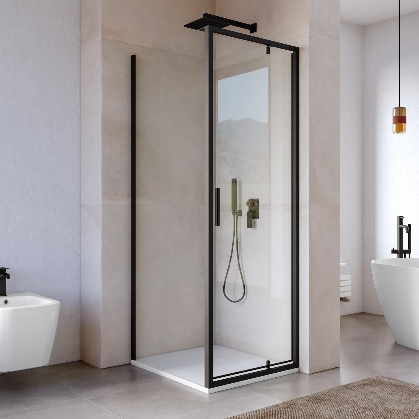 Box doccia 80x70 cm battente vetro trasparente e profilo nero opaco 195h - Glide