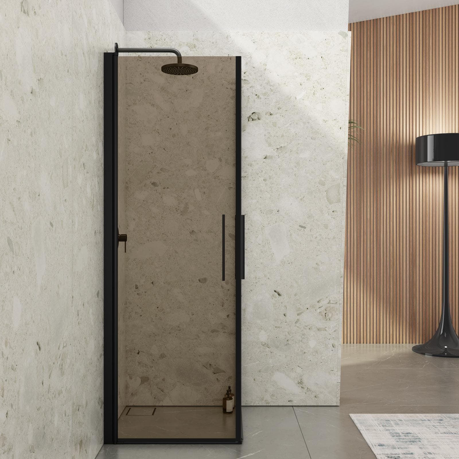 Box doccia 80X75 cm doppio battente con vetro temperato bronzato e profilo nero opaco 195h - Nilo