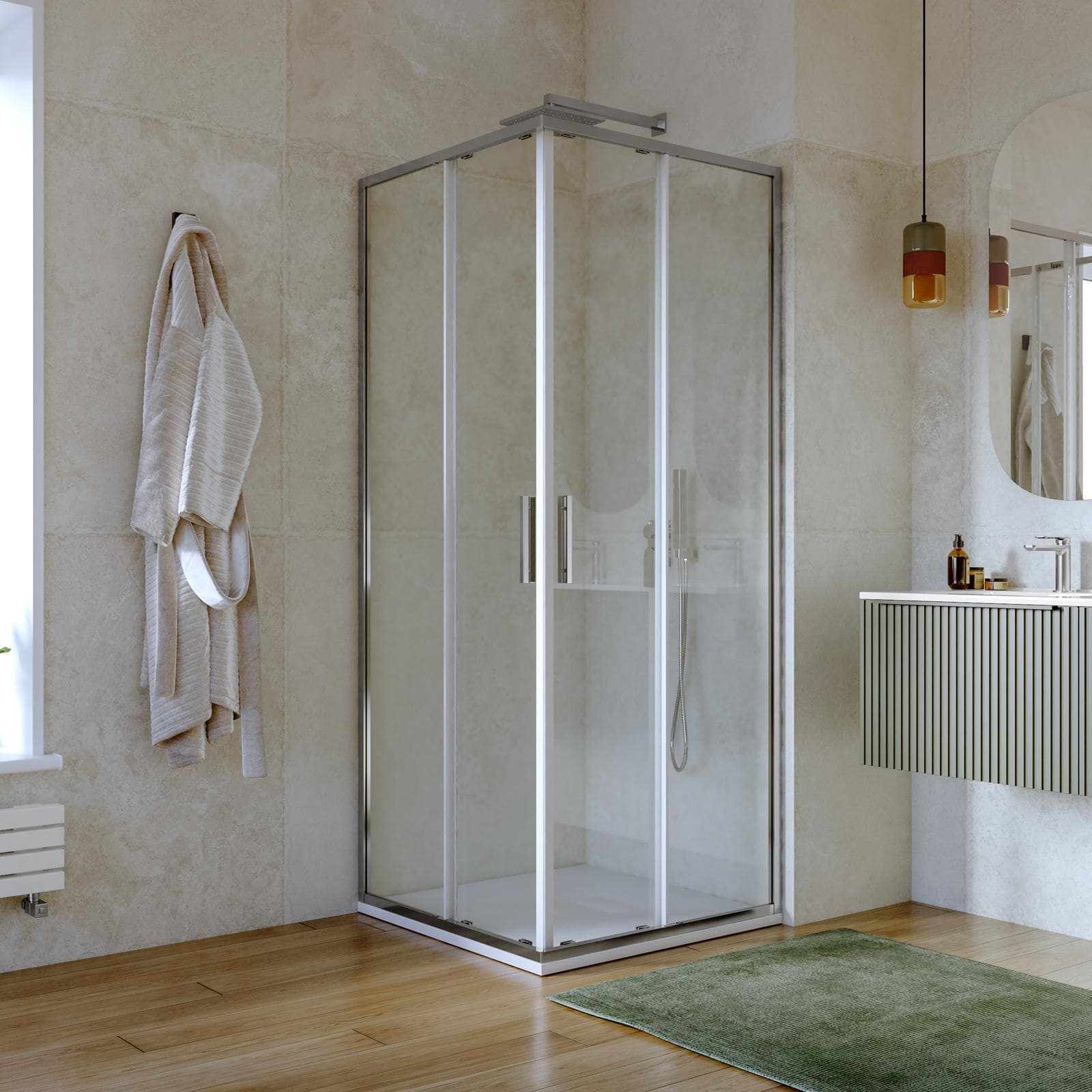 Box doccia 80x80 cm angolare scorrevole con vetro slim trasparente e profilo cromo 195h - Glide