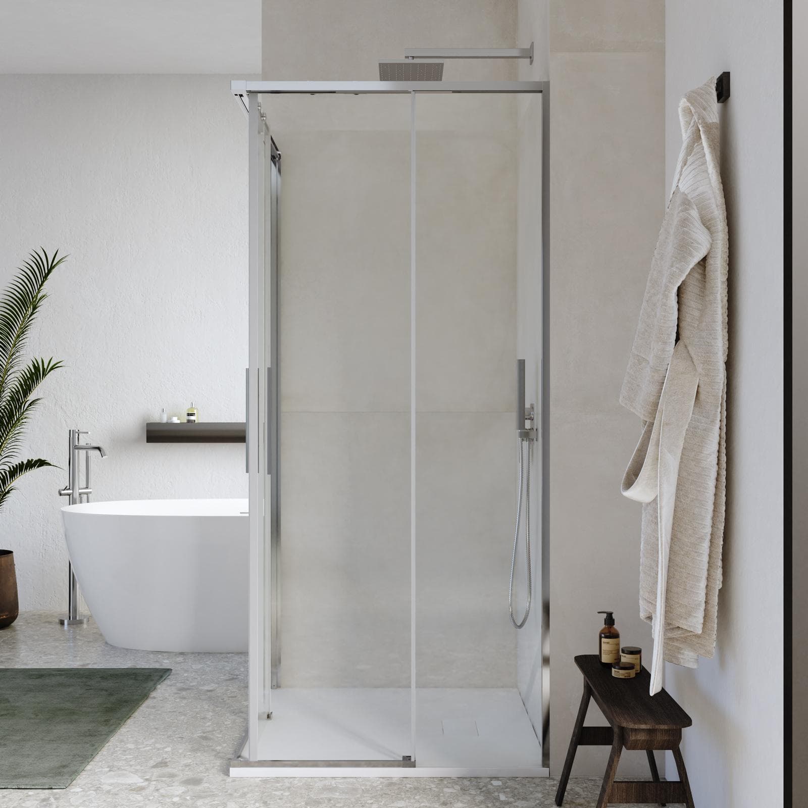 Box doccia 80x80 cm angolare scorrevole con vetro trasparente e profilo cromo 195h - Silent