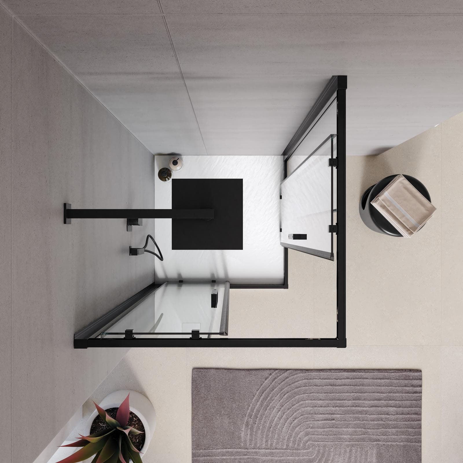 Box doccia 80x80 cm angolare scorrevole nero anticalcare trasparente 200h - Naomi