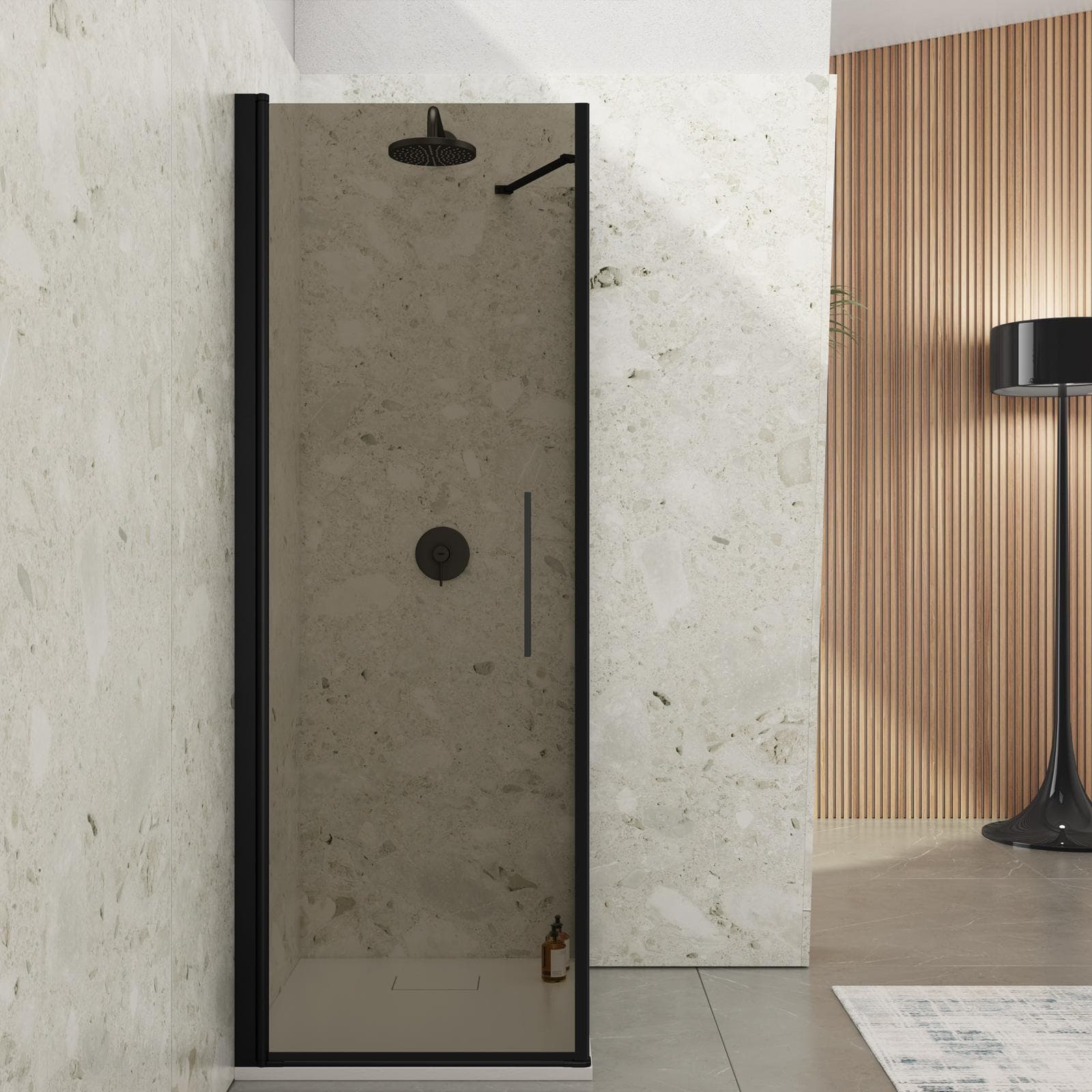 Box doccia 80x80 cm battente 80 cm con vetro temperato bronzato e profilo nero 195h - Nilo