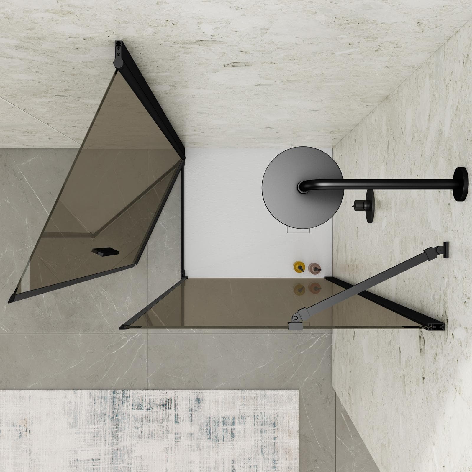 Box doccia 80x80 cm battente 80 cm con vetro temperato bronzato e profilo nero 195h - Nilo