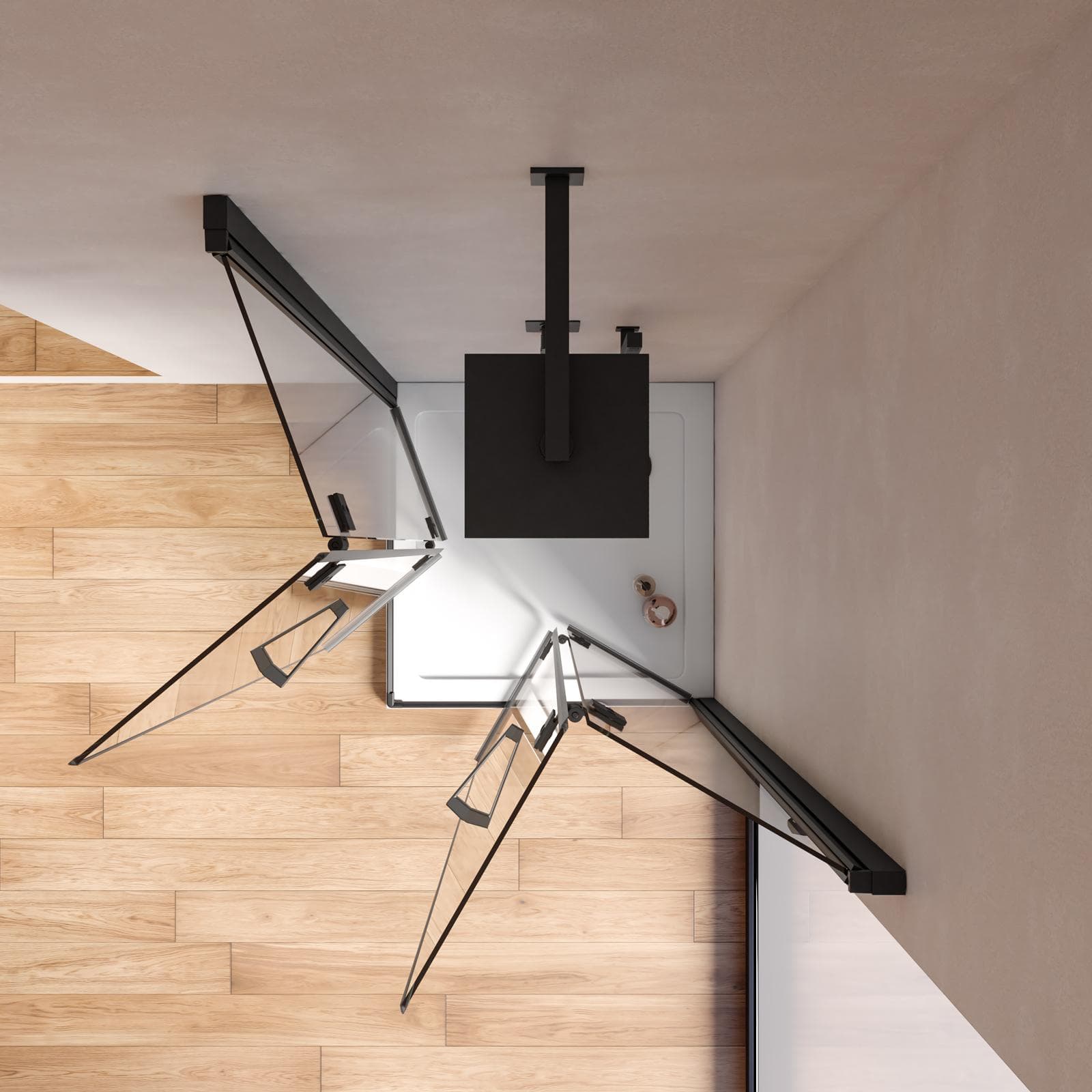Box doccia 80x80 cm doppio soffietto vetro anticalcare trasparente e profilo nero opaco 195h - Flexy