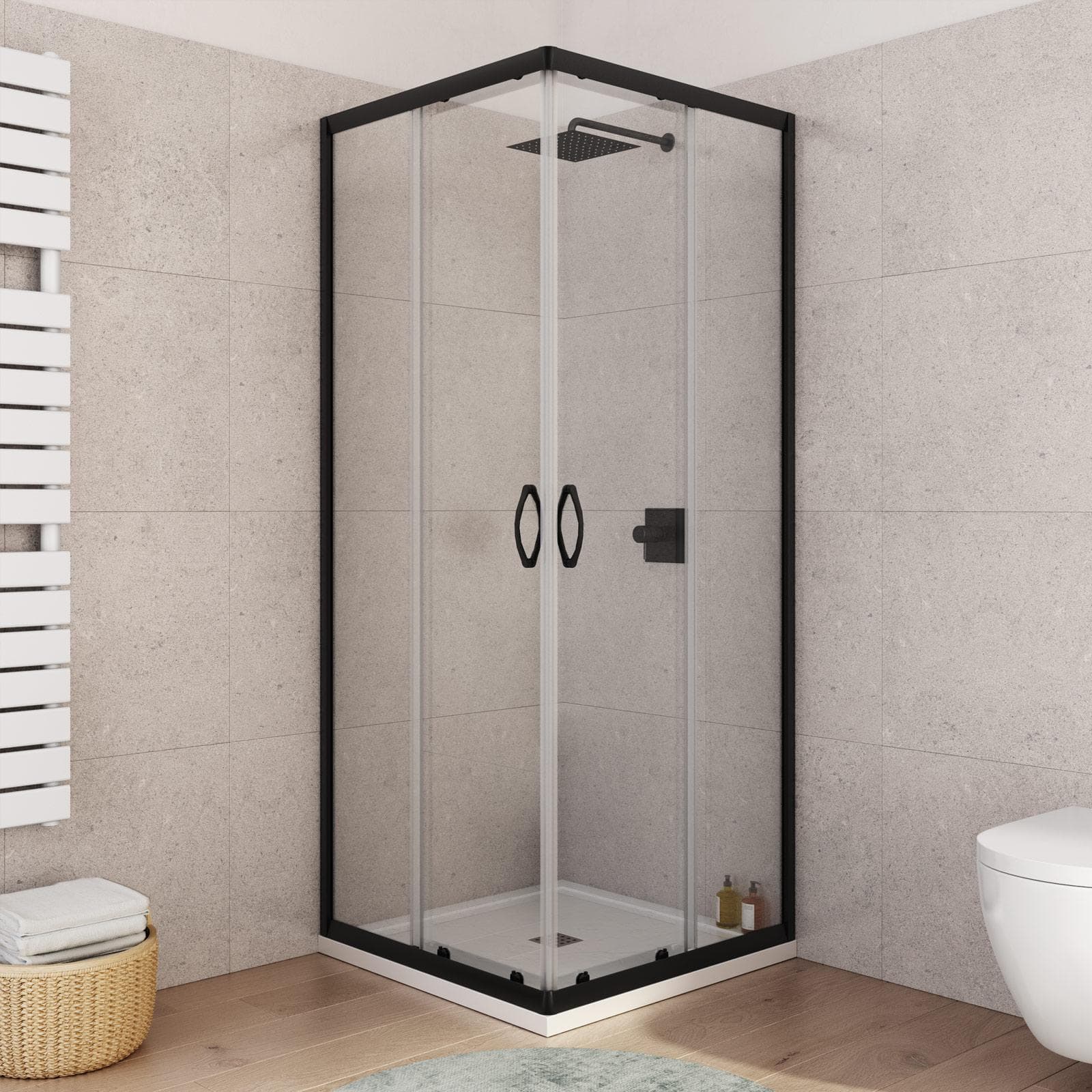 Box doccia 80X80 cm scorrevole con vetro trasparente e profilo nero opaco 185h - Lite
