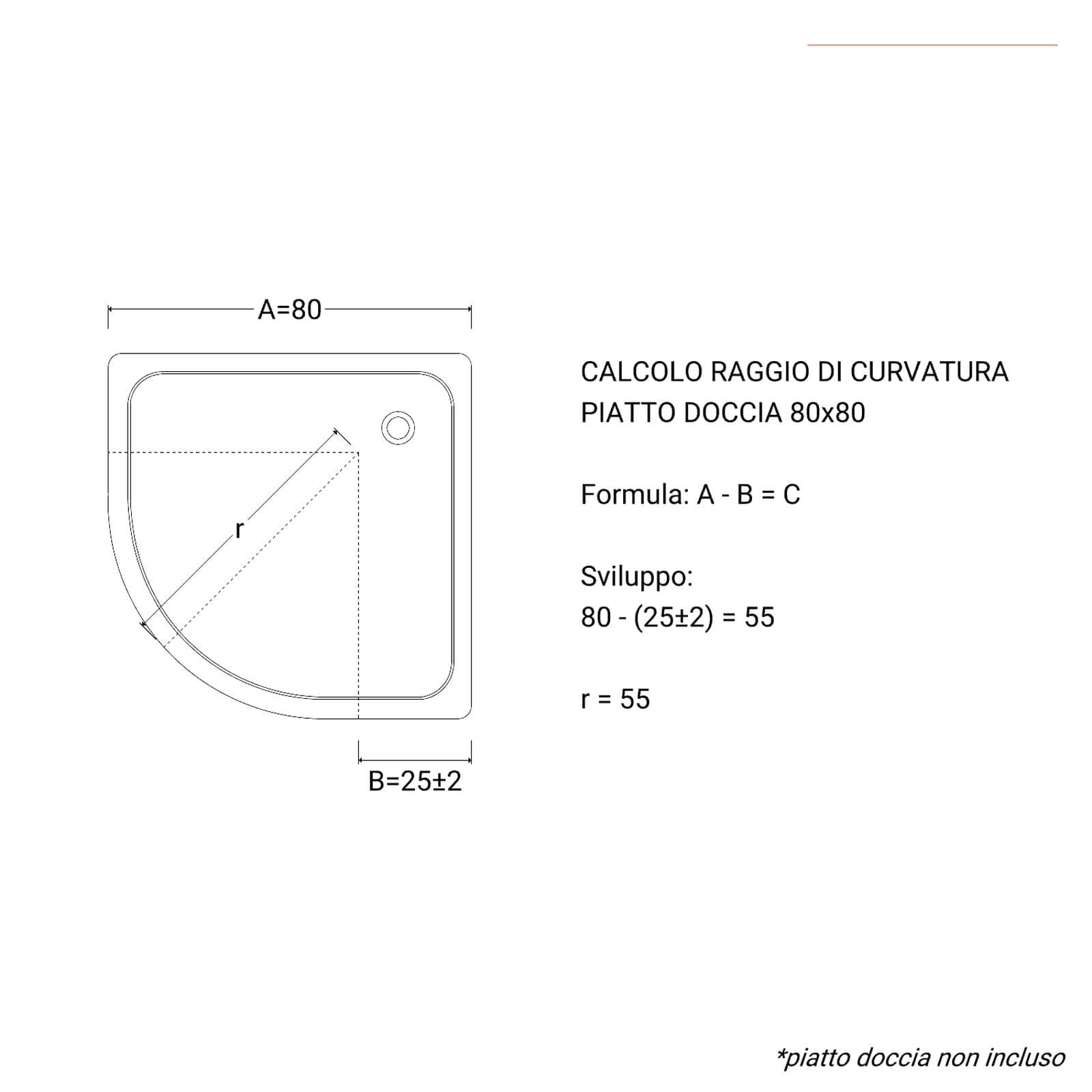 Box doccia 80x80 cm semicircolare vetro temperato 6mm stampato 185h - Young