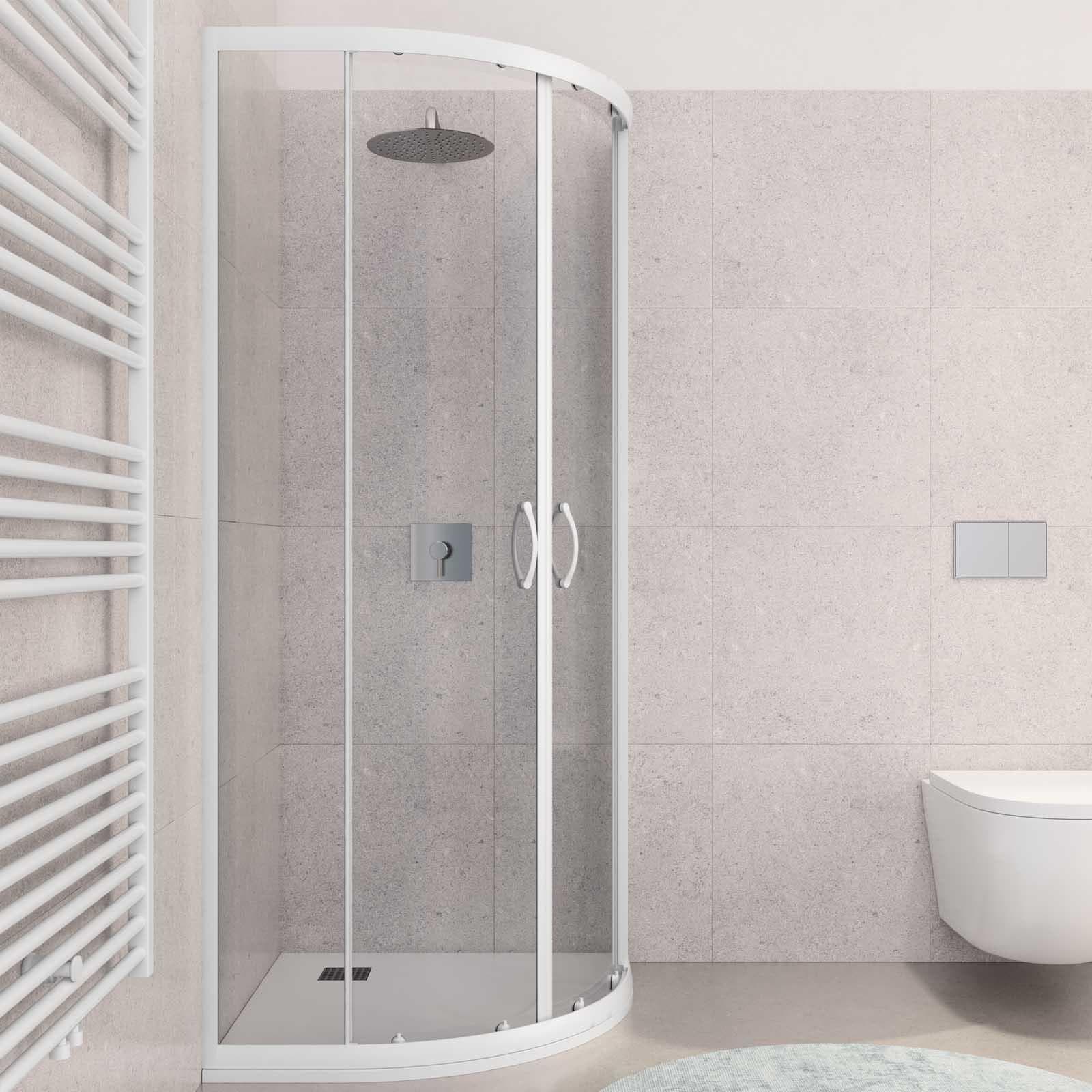 Box doccia 80X80 cm semicircolare scorrevole con vetro trasparente e profilo bianco 185h - Lite