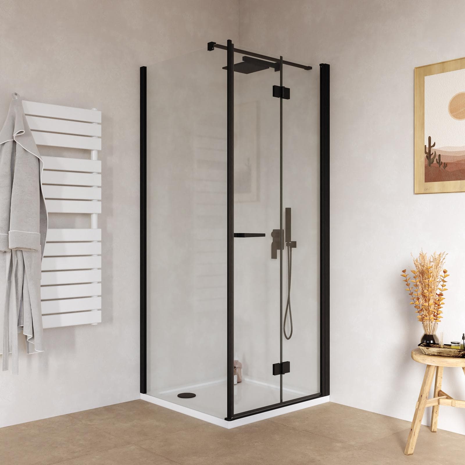 Box doccia 80x85 cm a soffietto vetro anticalcare trasparente e profilo nero opaco 195h - Flexy