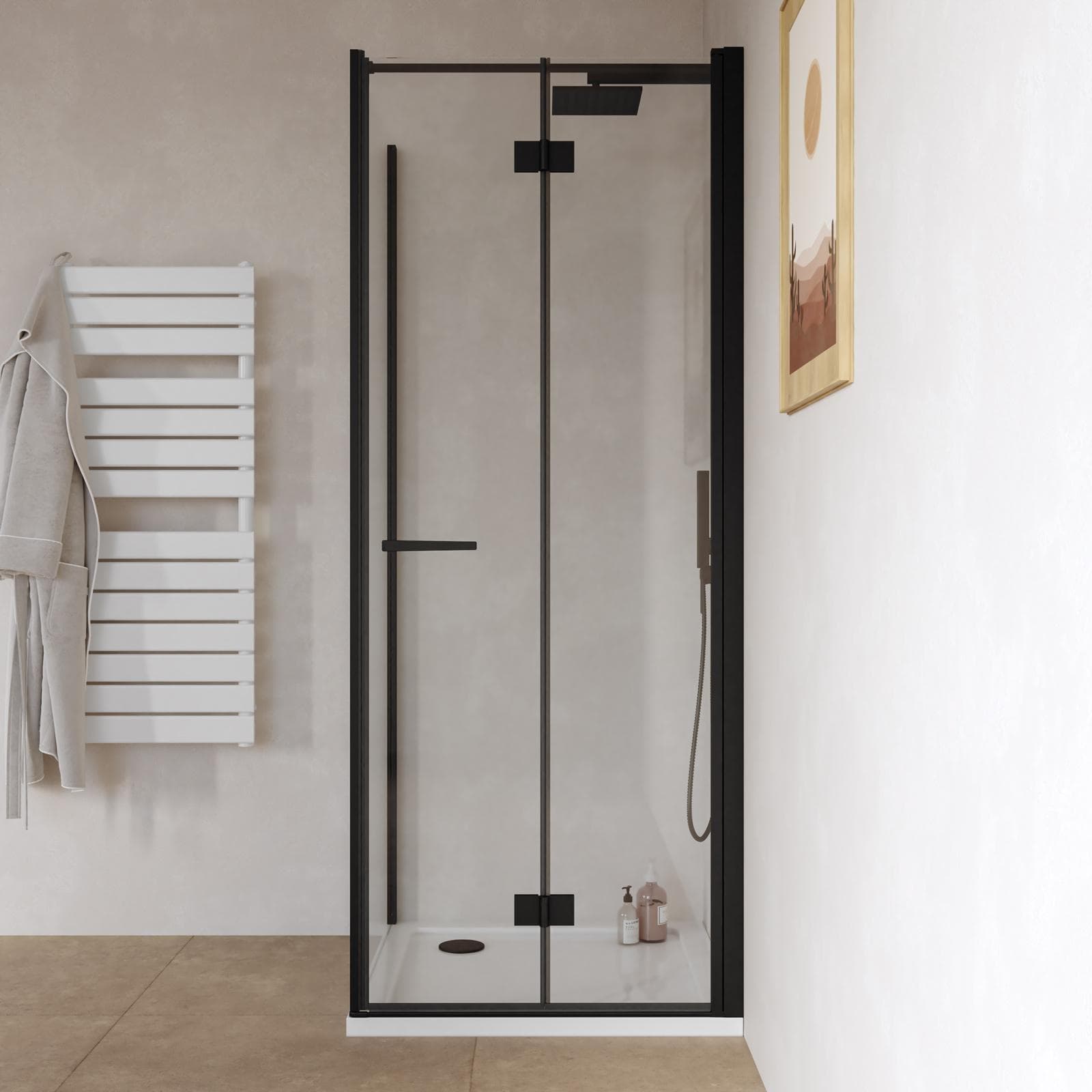 Box doccia 80x85 cm a soffietto vetro anticalcare trasparente e profilo nero opaco 195h - Flexy