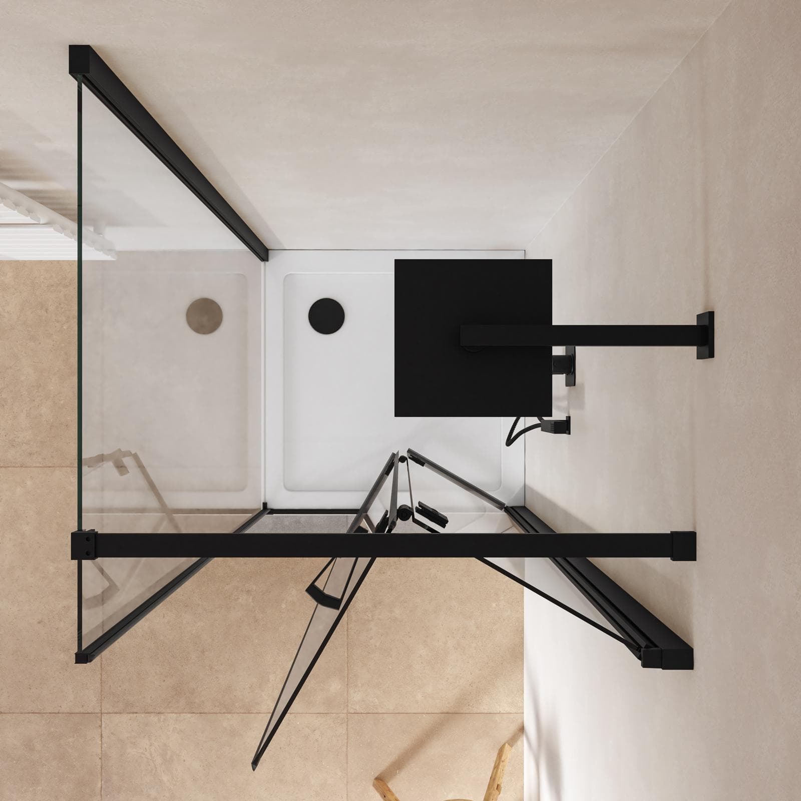 Box doccia 80x85 cm a soffietto vetro anticalcare trasparente e profilo nero opaco 195h - Flexy