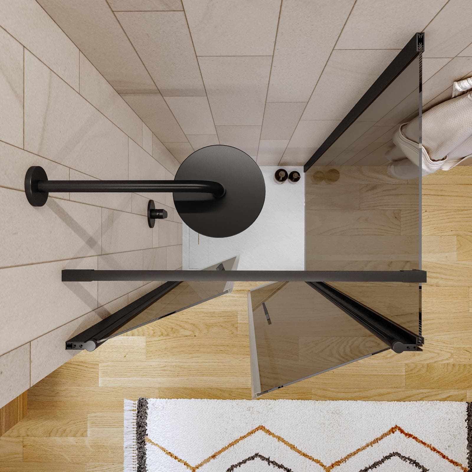 Box doccia 80x90 apertura saloon con vetro anticalcare bronzato e profilo nero 195h - Lost