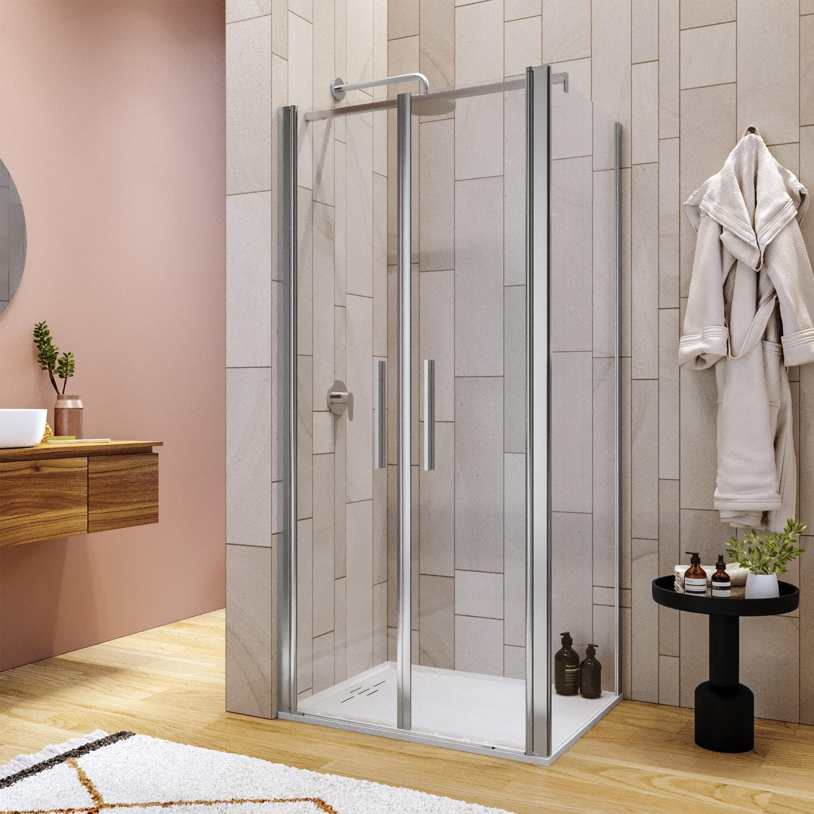 Box doccia 80x90 apertura saloon con vetro anticalcare trasparente e profilo cromo 195h - Lost