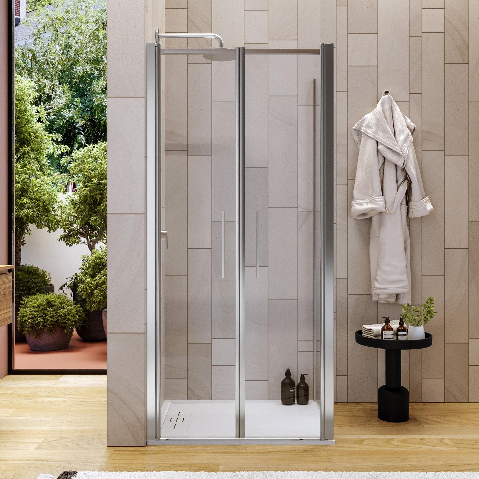 Box doccia 80x90 apertura saloon con vetro anticalcare trasparente e profilo cromo 195h - Lost