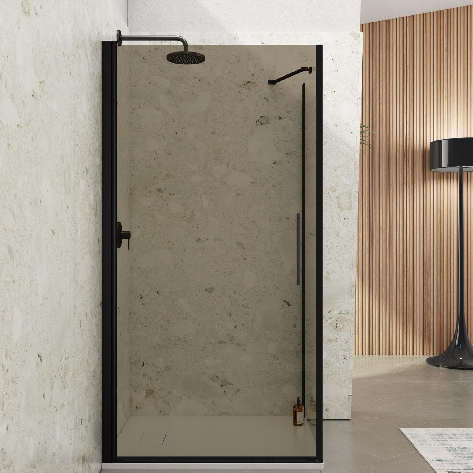 Box doccia 80x90 cm battente 90 cm con vetro temperato bronzato e profilo nero 195h - Nilo