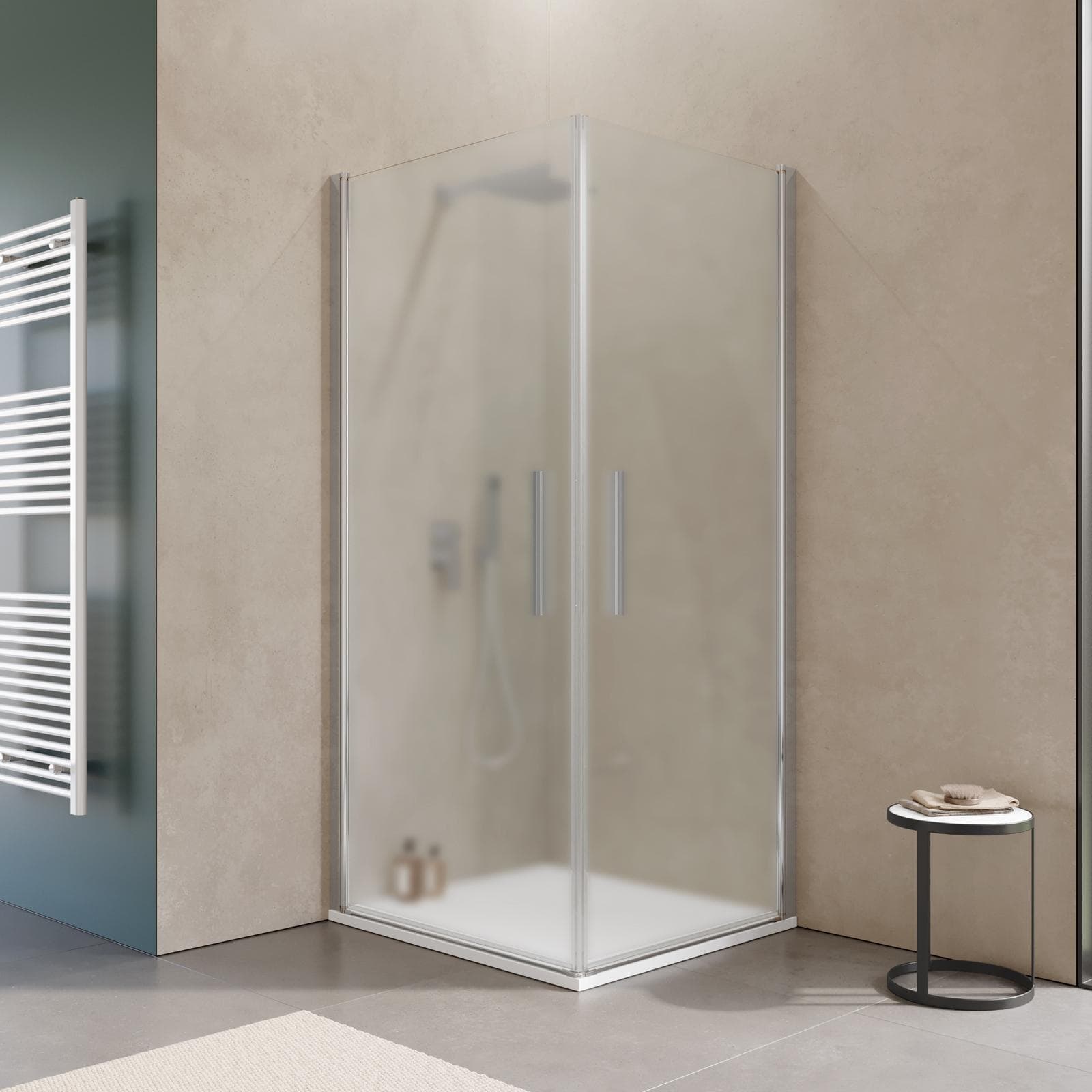 Box doccia 80x90 cm doppio battente con vetro temperato opaco e profilo cromo 195h - Nilo