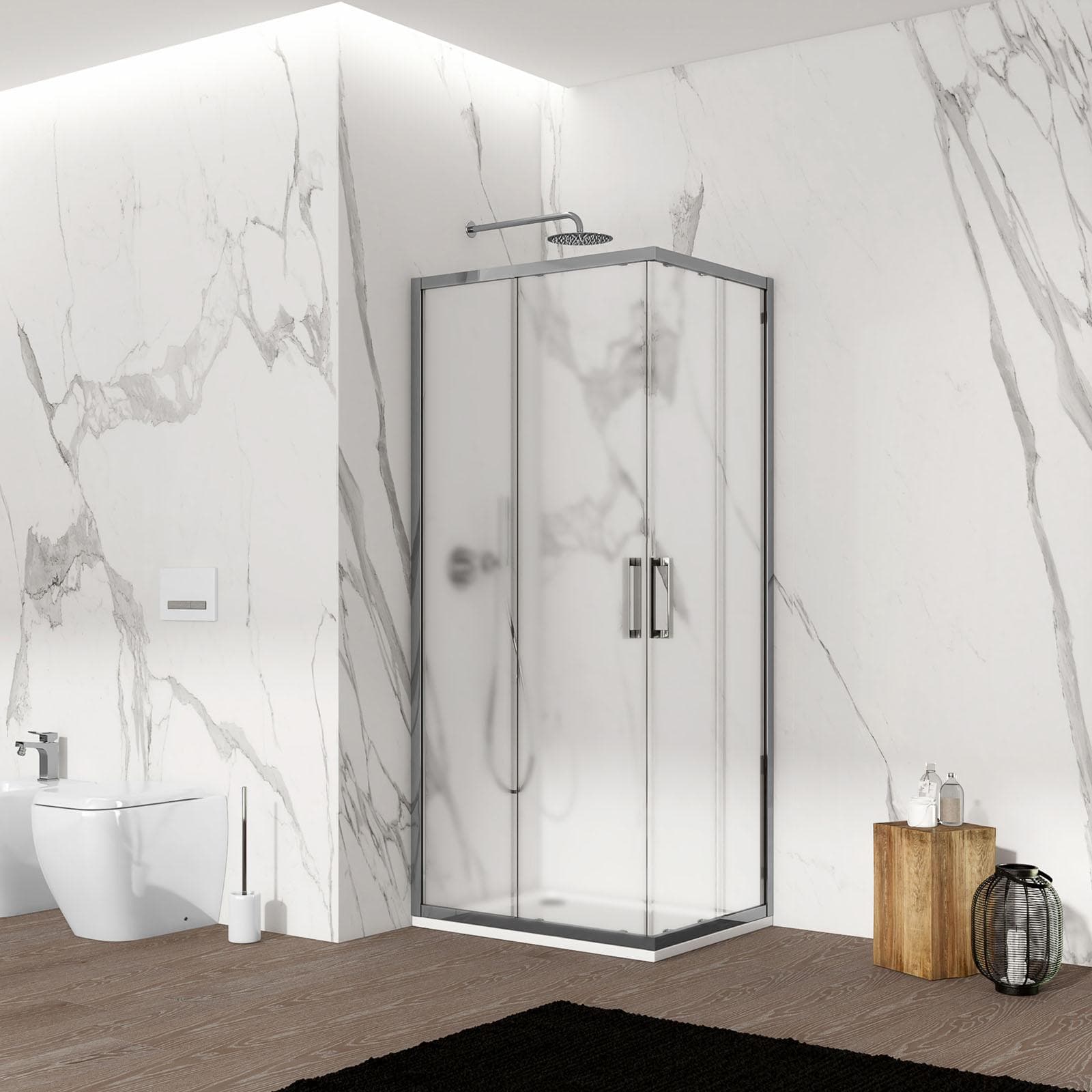 Box doccia 80x90 cm angolare scorrevole con vetro opaco profilo cromo 195h - Moritz