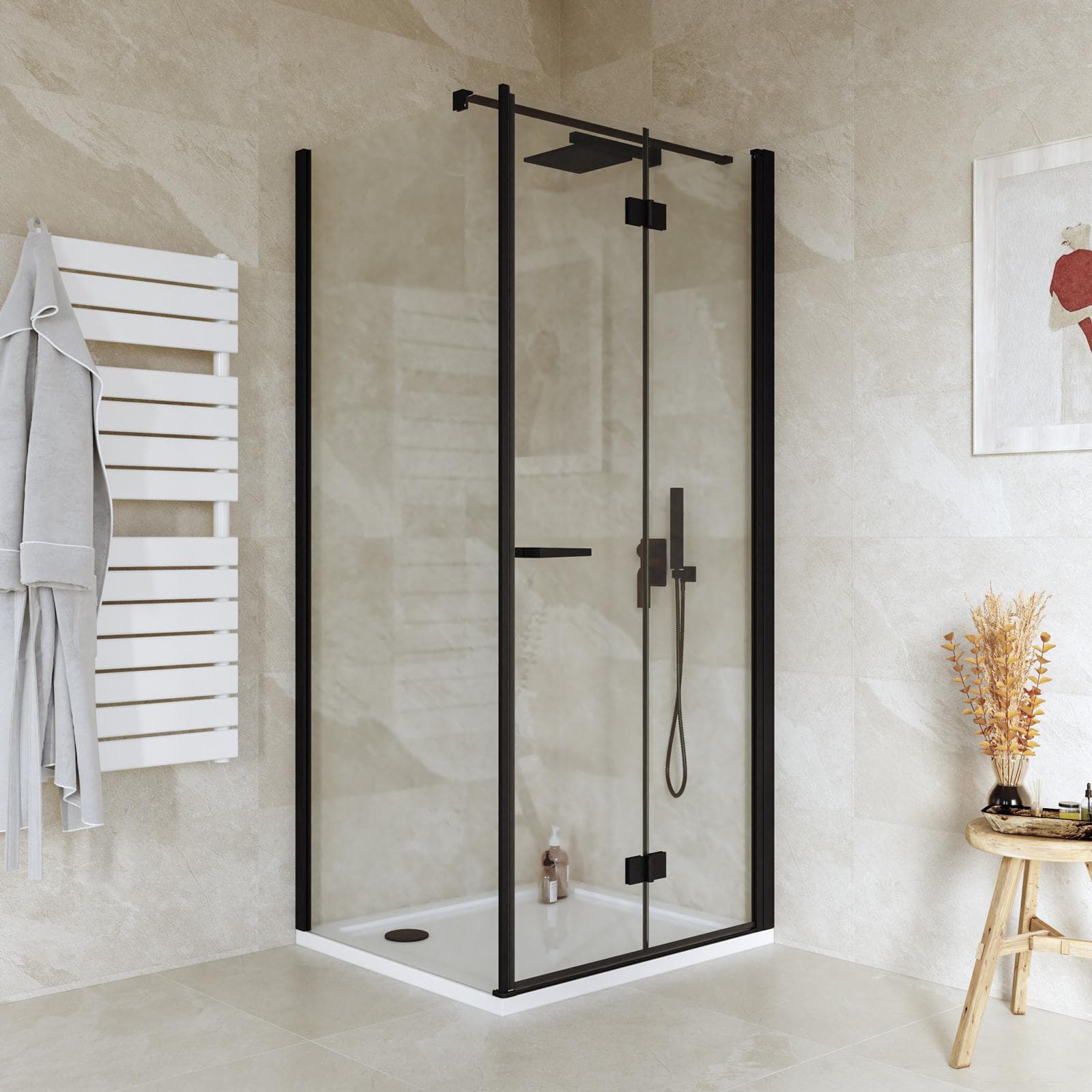 Box doccia 80x95 cm a soffietto vetro anticalcare trasparente e profilo nero opaco 195h - Flexy